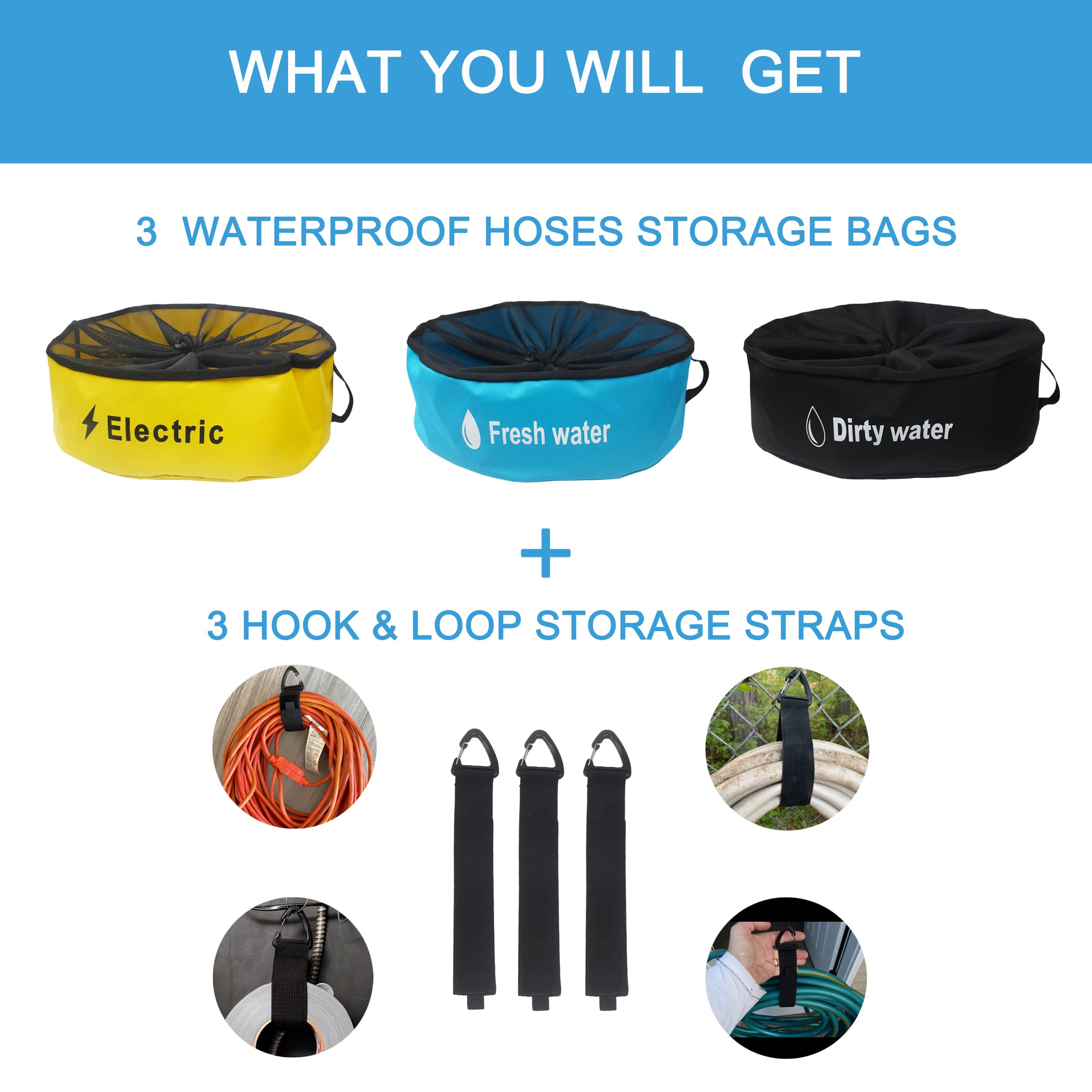Inseknm Rv Hose Storage, 3-Pack Rv Hose Storage Bag With Waterproof Rv Hose Storage, Rv Accessories Bag, Rv Utility Bag, Rv Hose