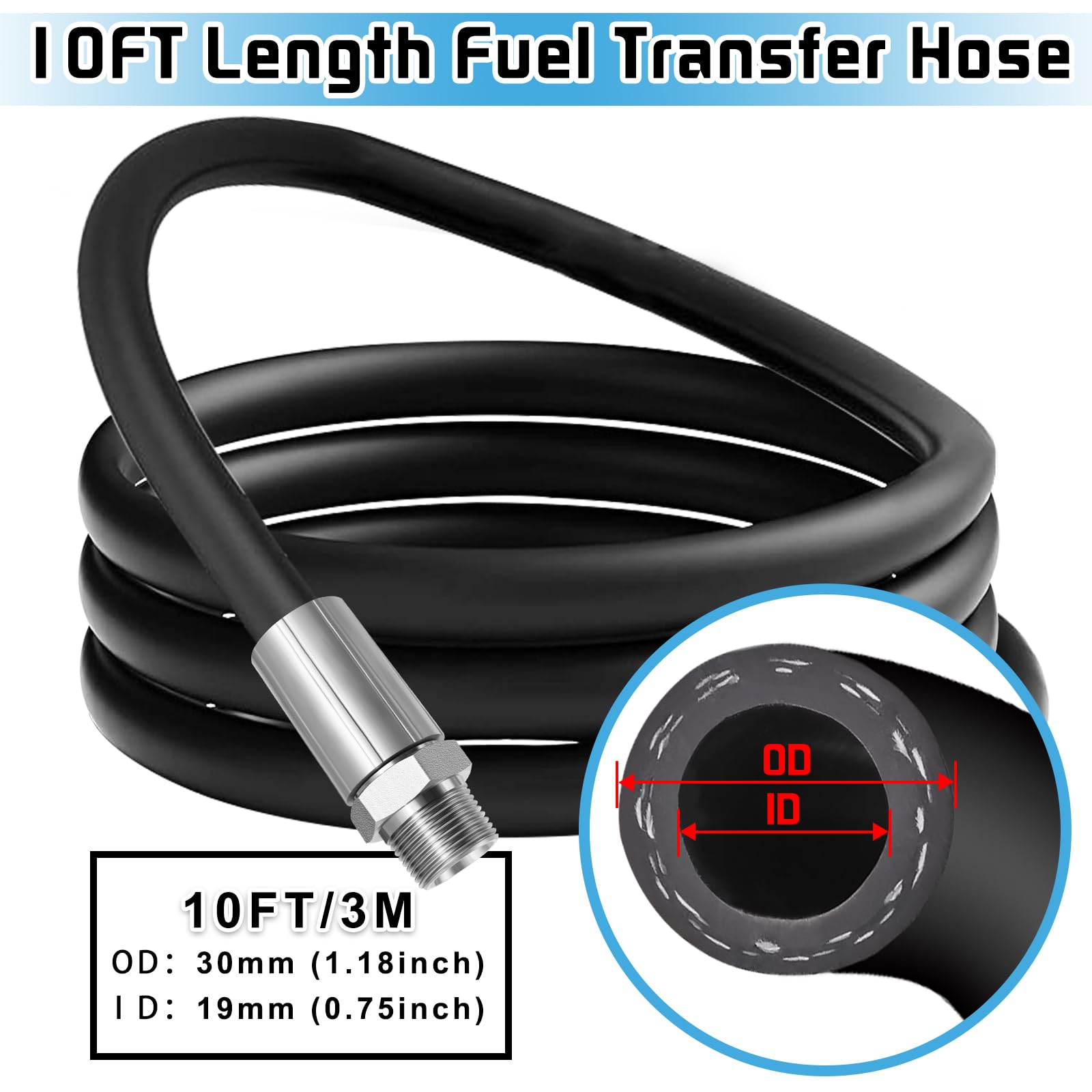 3/4Inch Npt Fuel Transfer Hose, 10 Feet Diesel Fuel Transfer Pump Tank Tube Hose For Gasoline, Biodiesel, Diesel, Kerosene