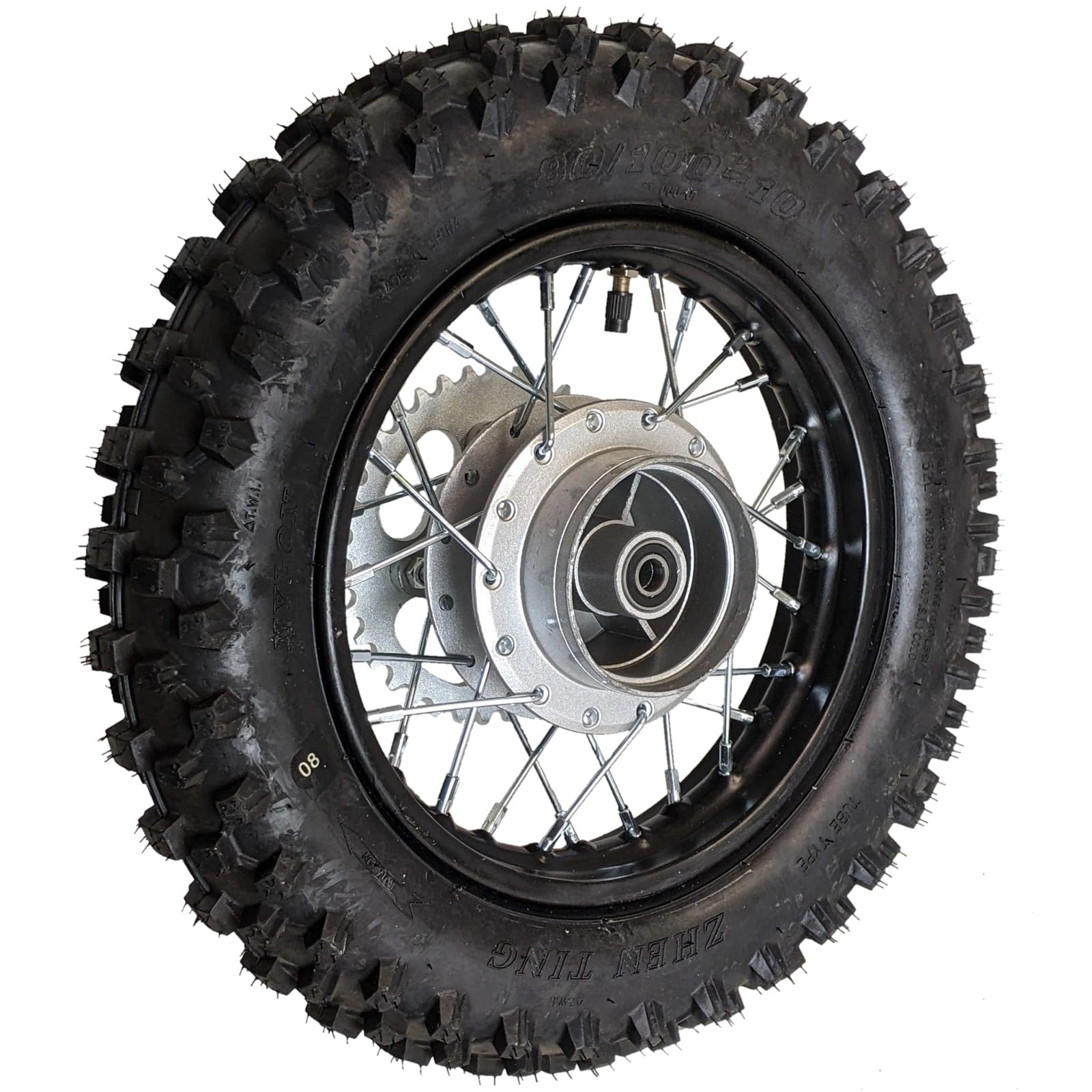 RedCap 10" Rear Wheel Rim Tire Assembly - 3.00-10, Black, Stainless Steel, 12mm Bearing for 50cc-110cc Dirt Pit Bikes