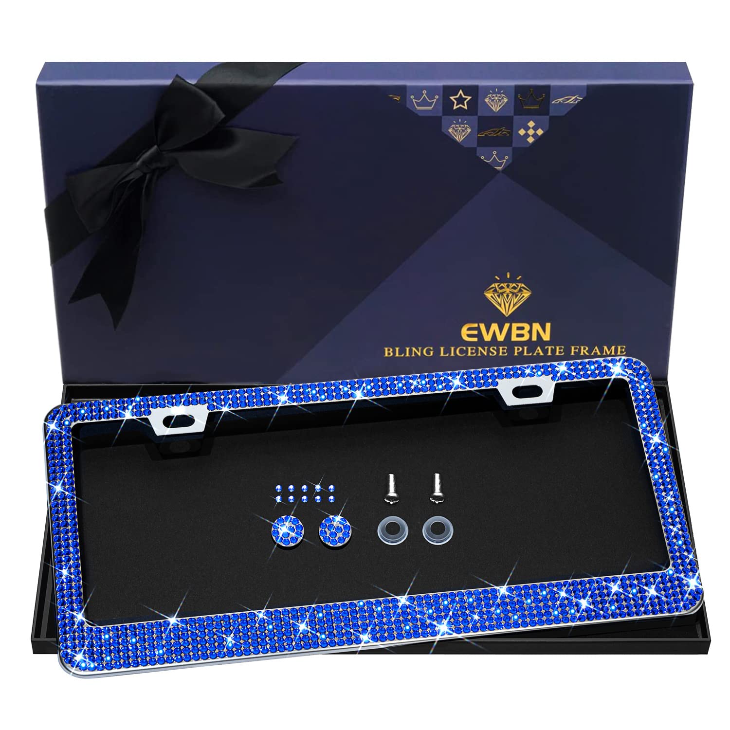 Bling Rhinestone License Plate Frame For Women, Sparkly License Plate Frames| Stainless Steel Frames & Over 1200 Pcs Finest 14 F