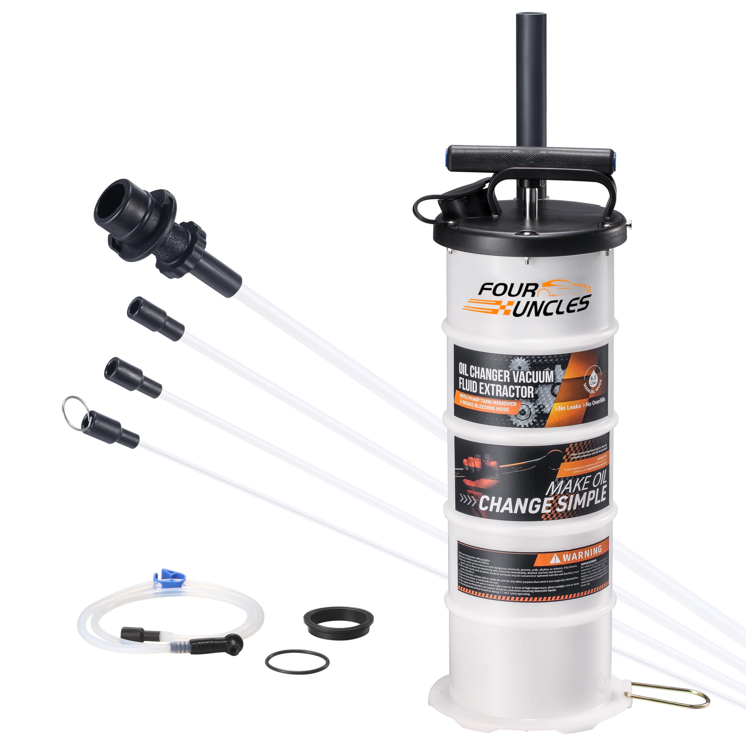 Four Uncles 6.5L Manual Oil Extractor Pump For Automotive, Vacumm Fluid Extractor With Pump Tank Remover & 4 Tubes For Oil Chang