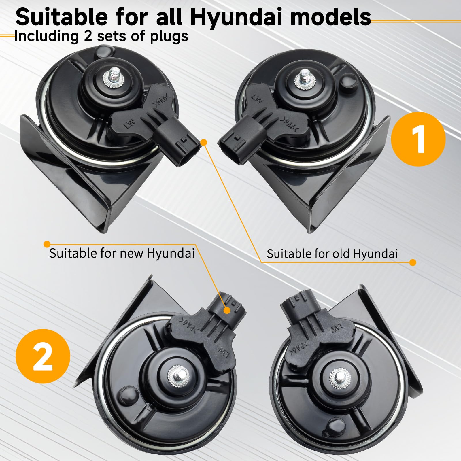 Farbin Car Horn Compatible With Hyundai/Kia. 12V Waterproof Auto Horn Loud High/Low Tone Electric Snail Horns With Protective Gr