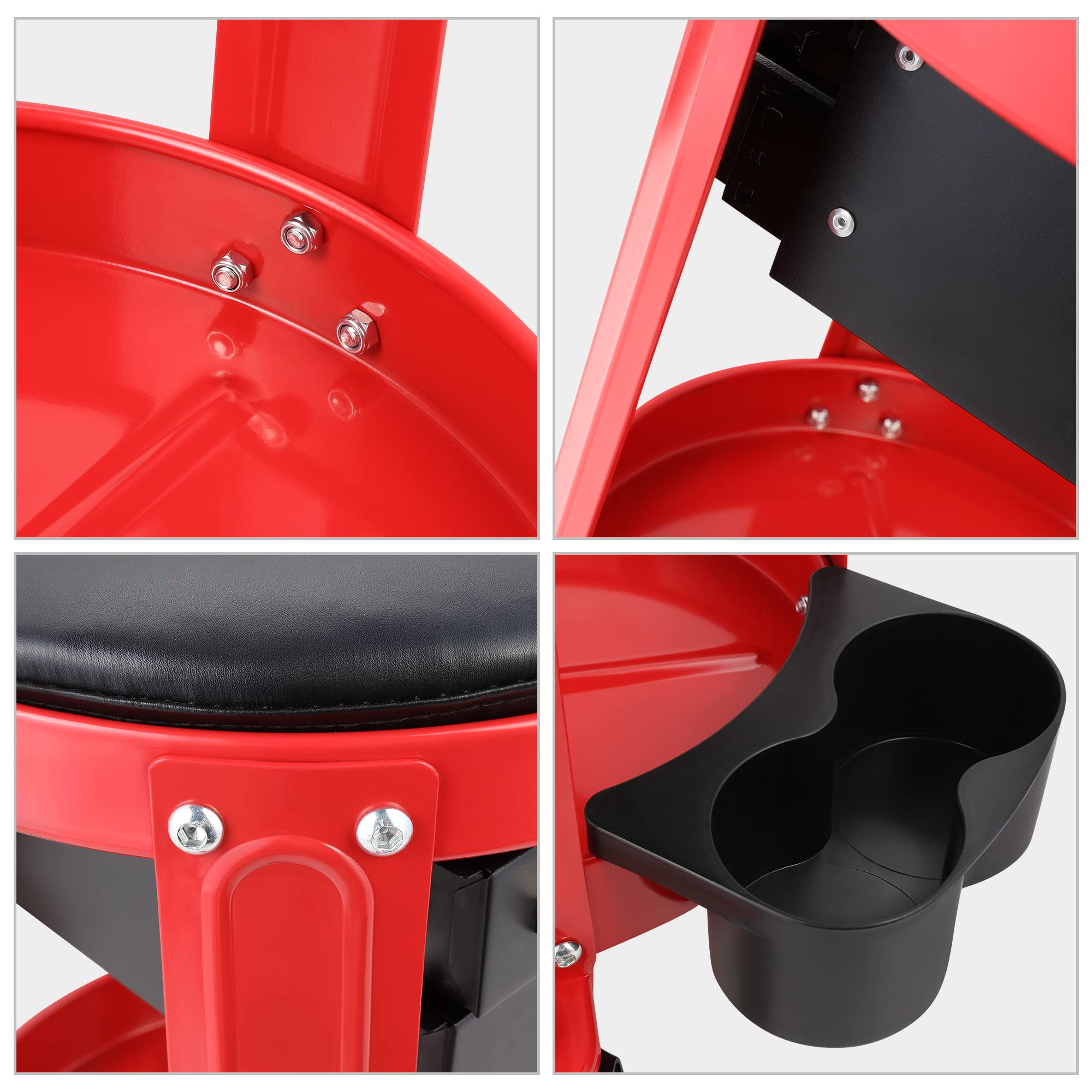 Dna Motoring Tools-00197 Round Mechanics Roller Seat Creeper Stool With Padded Cushion, Tool Storage Drawer & Tray, 300 Lbs Max