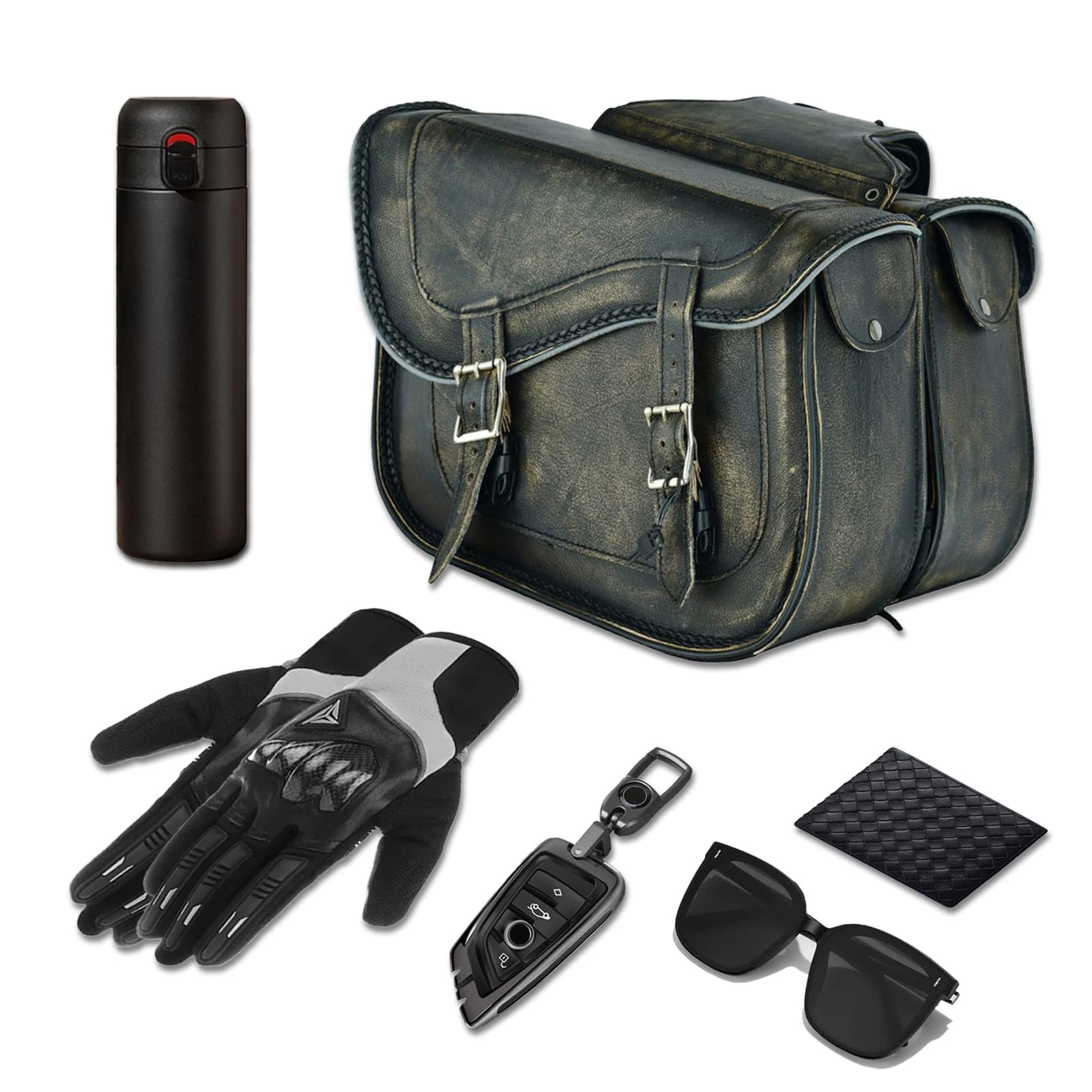 GARGOYLE BELLS Leather Motorcycle Saddle Bags with Gun Holsters, 13"x10"x12", Distressed Brown, Waterproof for Softails & Sportsters