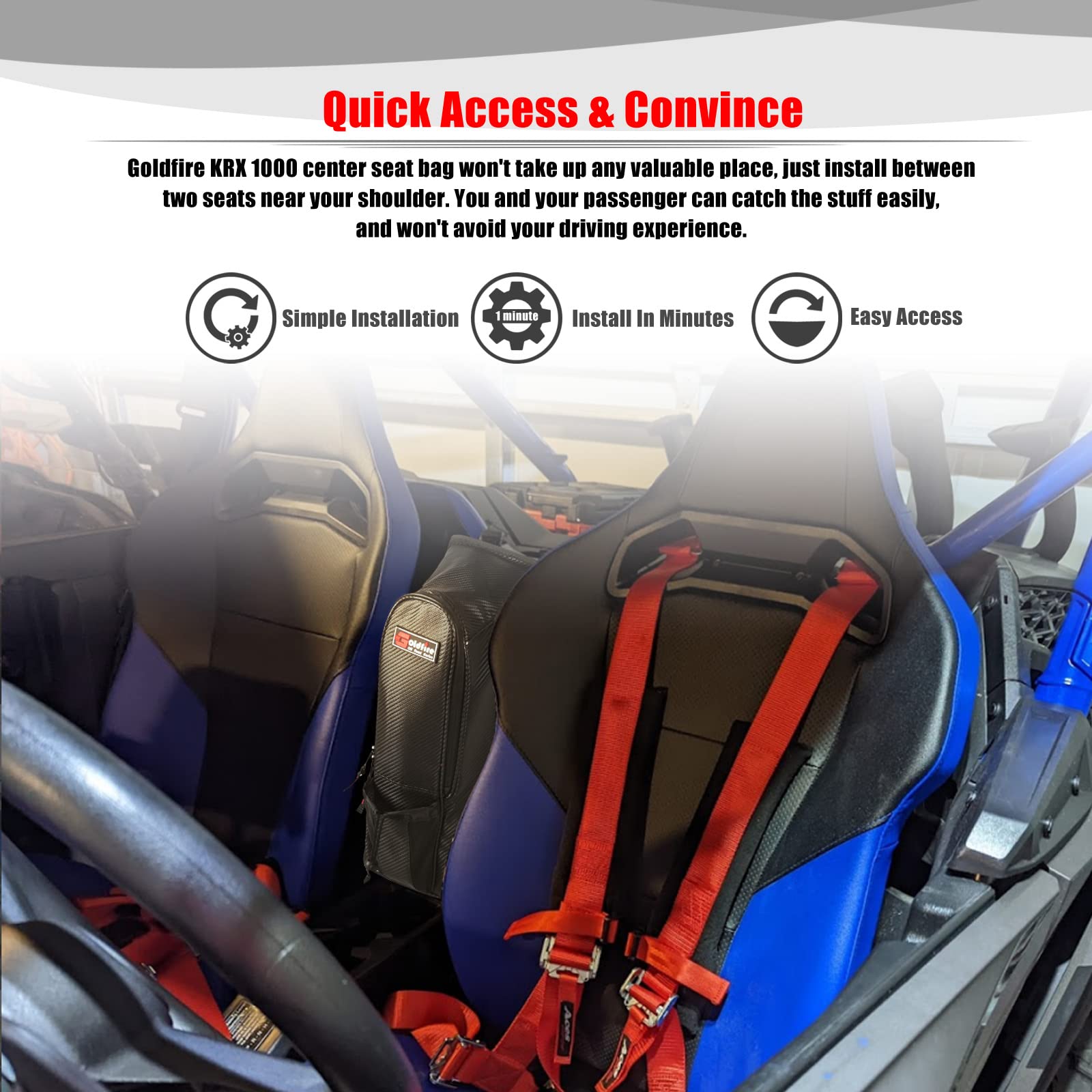 Goldfire UTV Between Seat Shoulder Bag - Black Vinyl, One Size - Kawasaki Teryx KRX 1000 Accessories, Offroad Center Cab Pack
