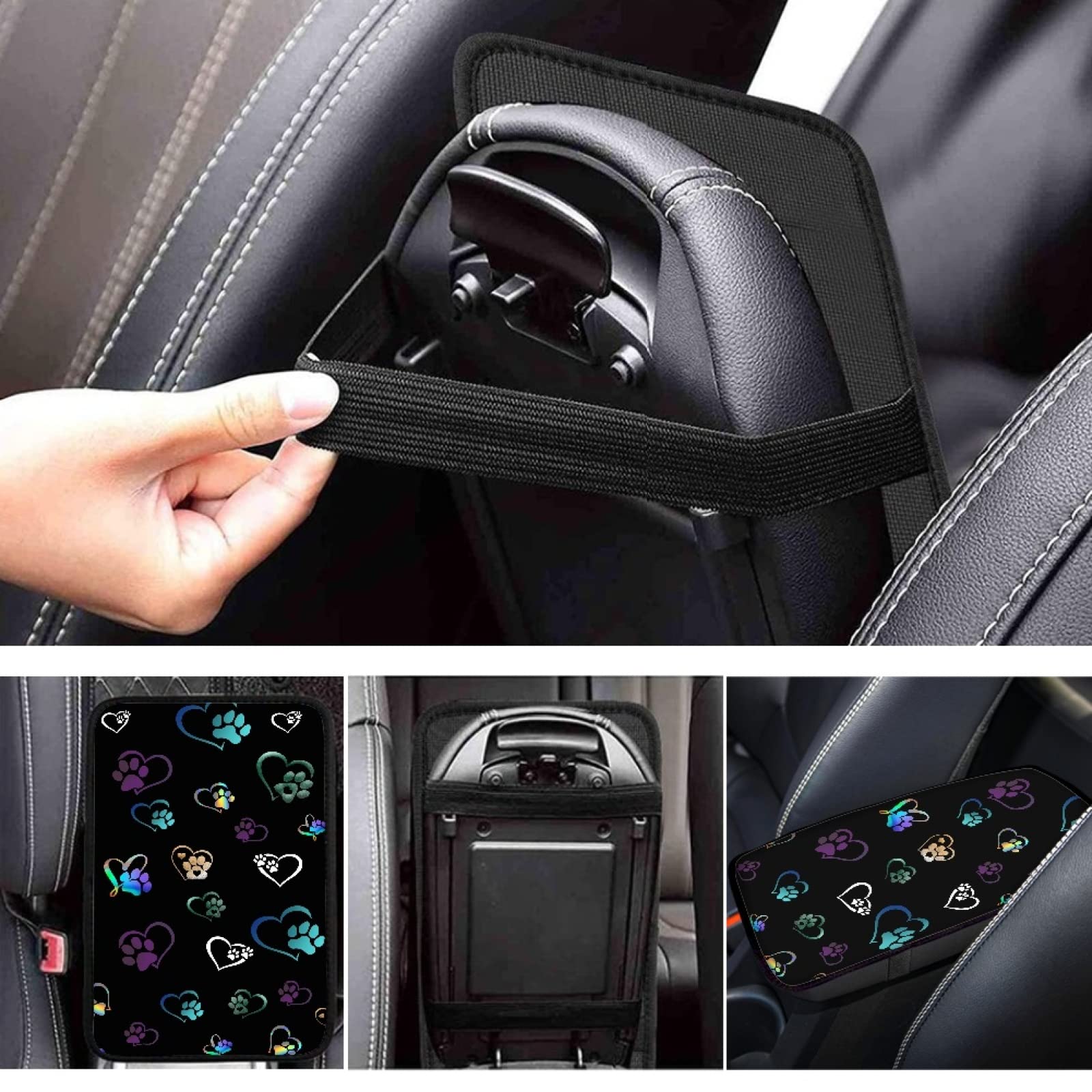 Dreaweet Heart Paw Auto Center Console Armrest Covers for Women Men Dog Paw Heart Arm Rest Cushion Cover Non Slip Arm Rest Pad U