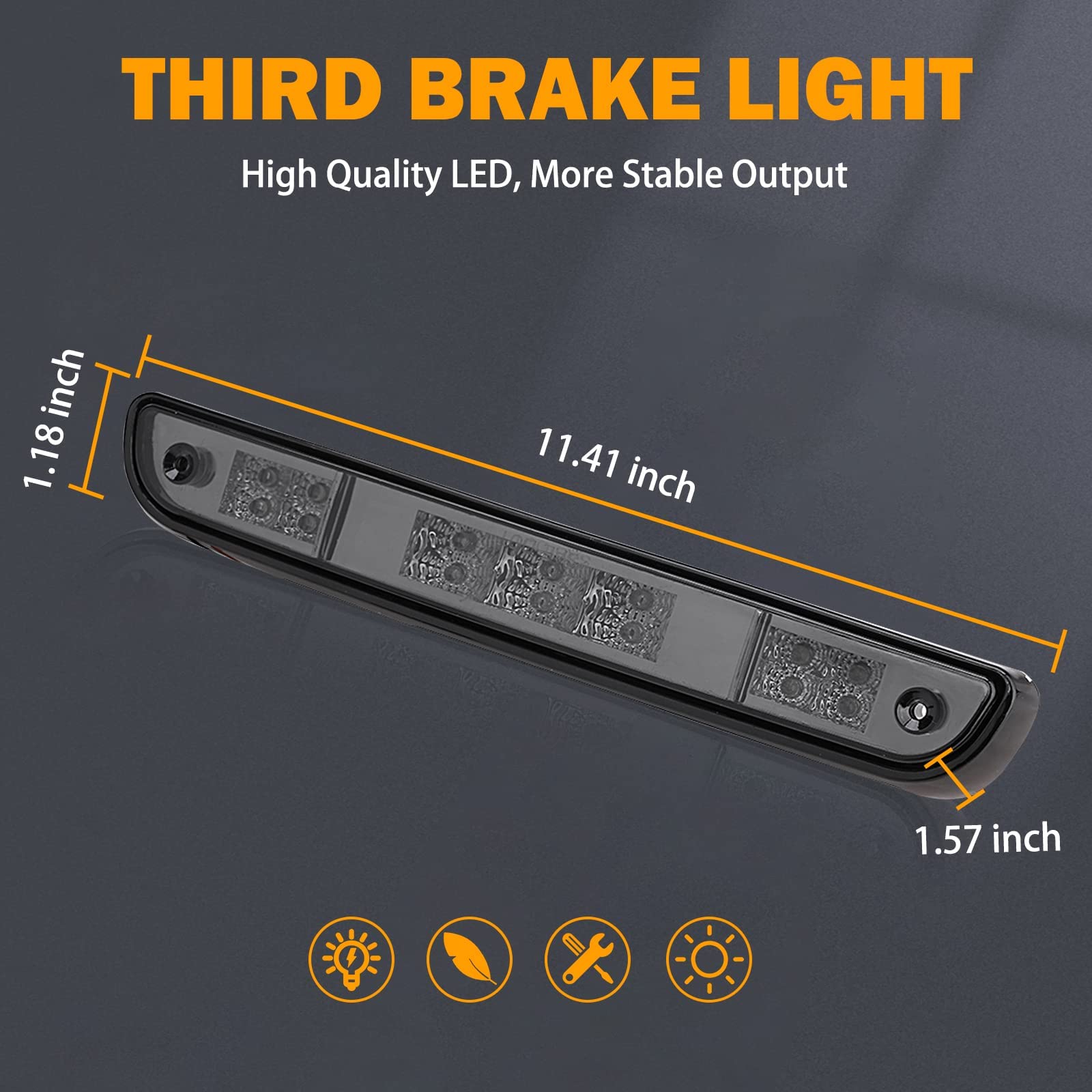 KanSmart LED 3rd Brake Light for 1992-1997 Ford F150/F250/F350/Bronco - Smoked Lens, High Mount, 2-Year Warranty