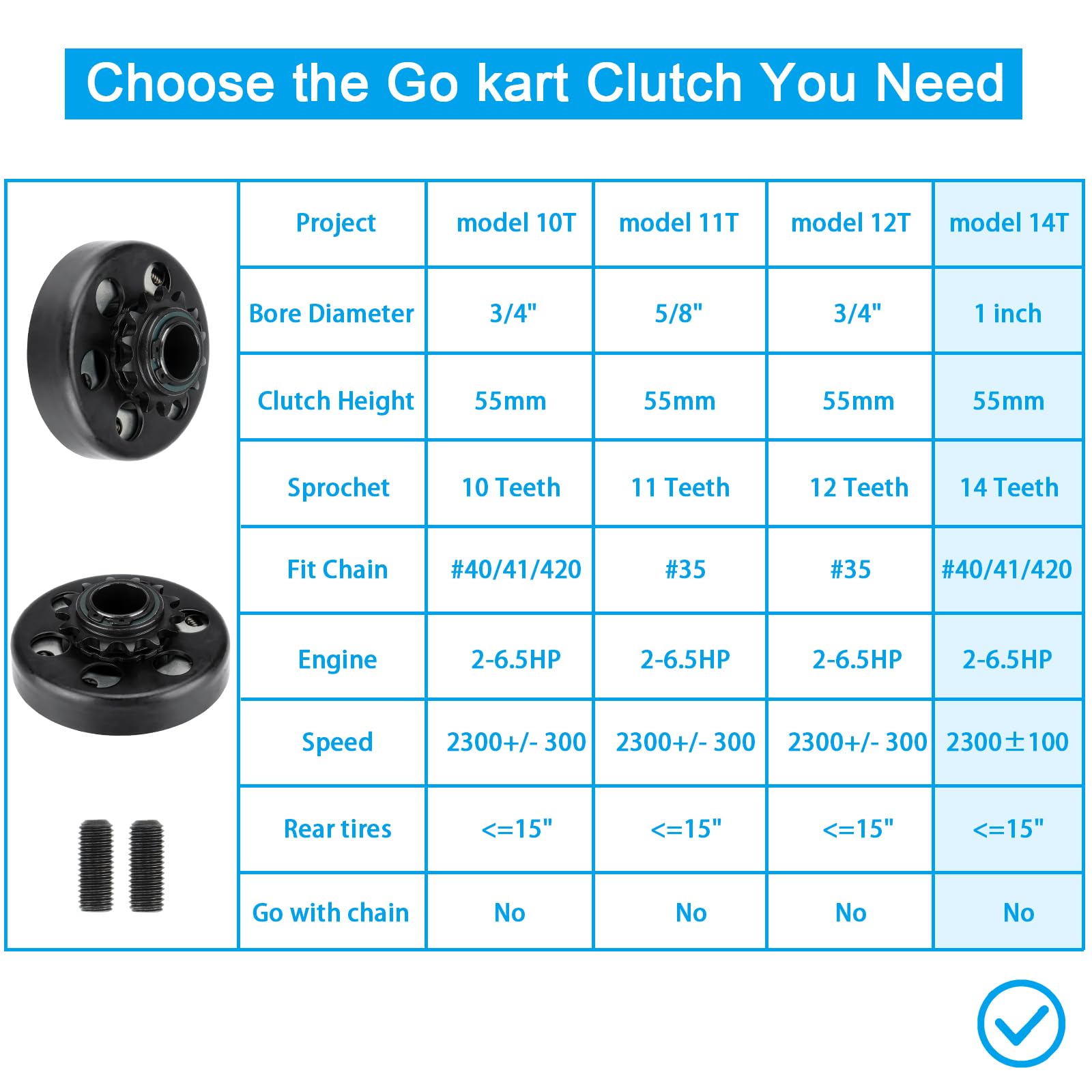 Youxmoto Go Kart Clutch 1'' Bore 14 Tooth For #40/41/420 Chain Predator 212 Centrifugal Clutch 14T For Go Kart Minibike And Fun