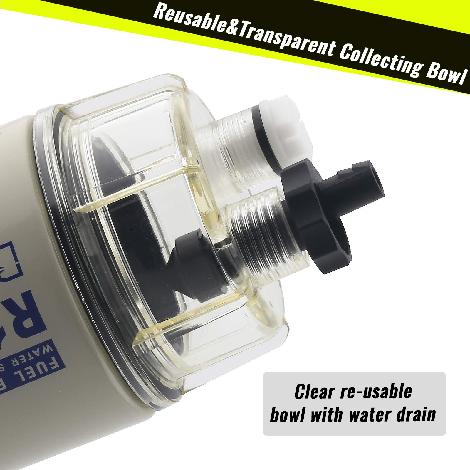 Bartoo R12T Fuel Water Separator Marine,10 Micron Fuel Filter Marine Parts Replace S3240 120At Npt Zg1/4-19 Fit 3/8-Inch Npt Out