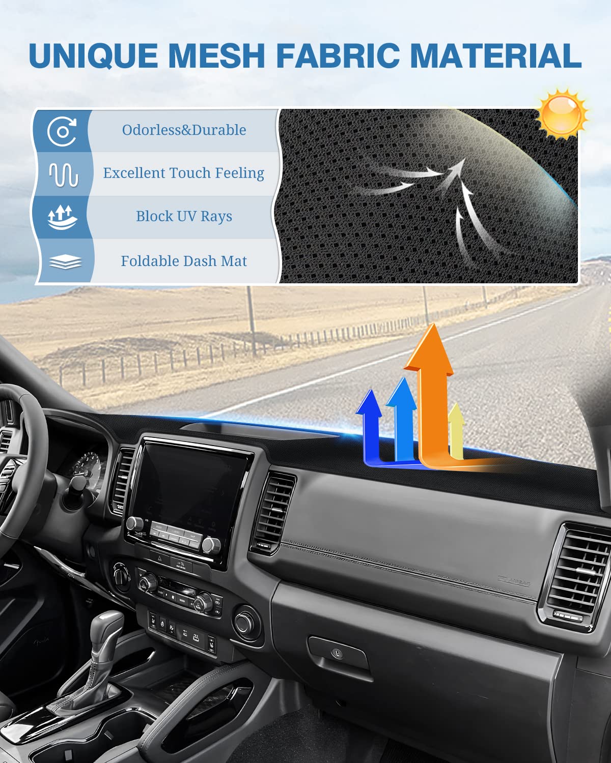 FIILINES Dash Cover for 2022-2025 Nissan Frontier, Black Mesh Protector, Nonslip Dashboard Mat Accessory