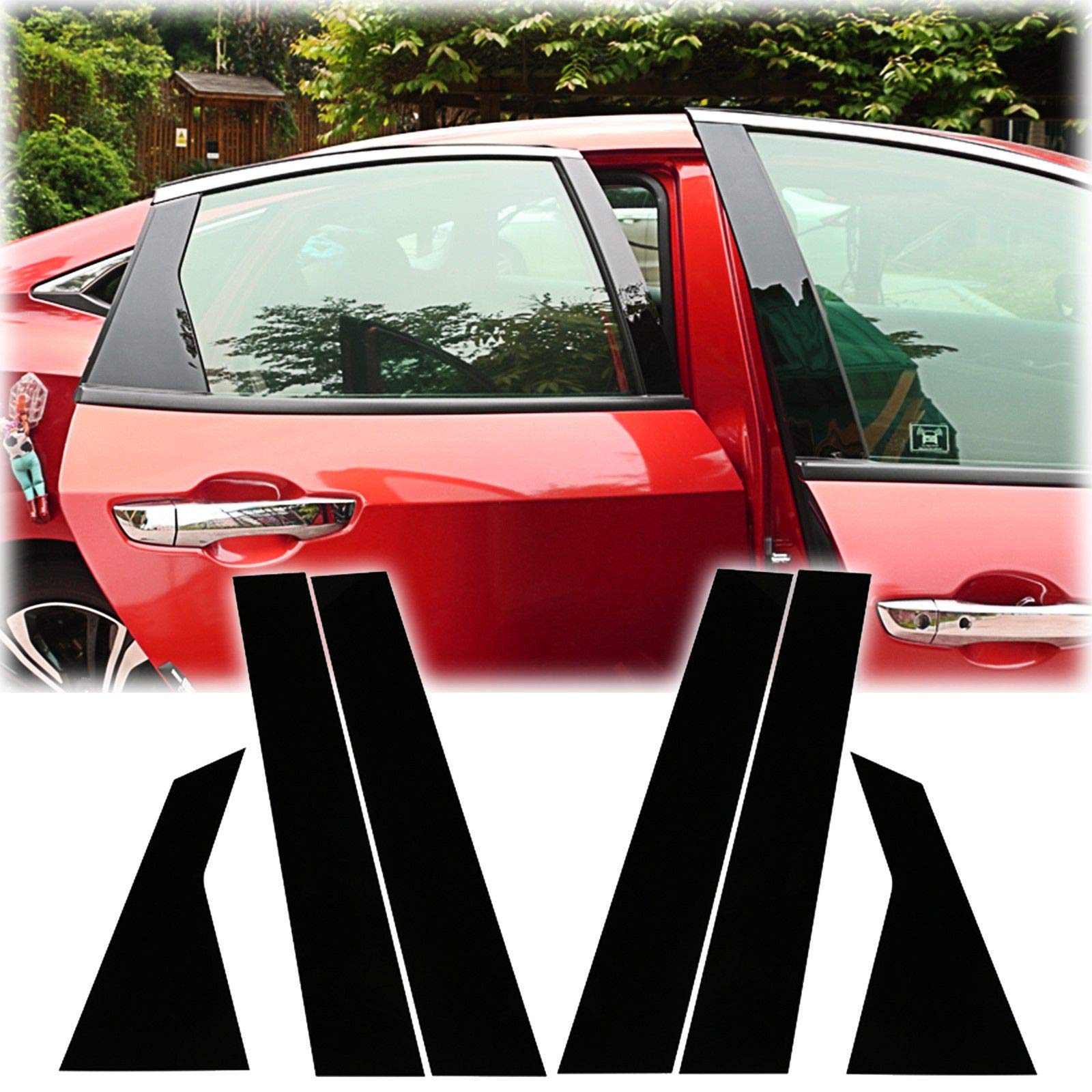 Xotic Tech Pillar Post Side Door Window Cover Trim Pre-Cut Molding, Compatible with Honda Civic Sedan 10th Gen 2016-2021 (Glossy