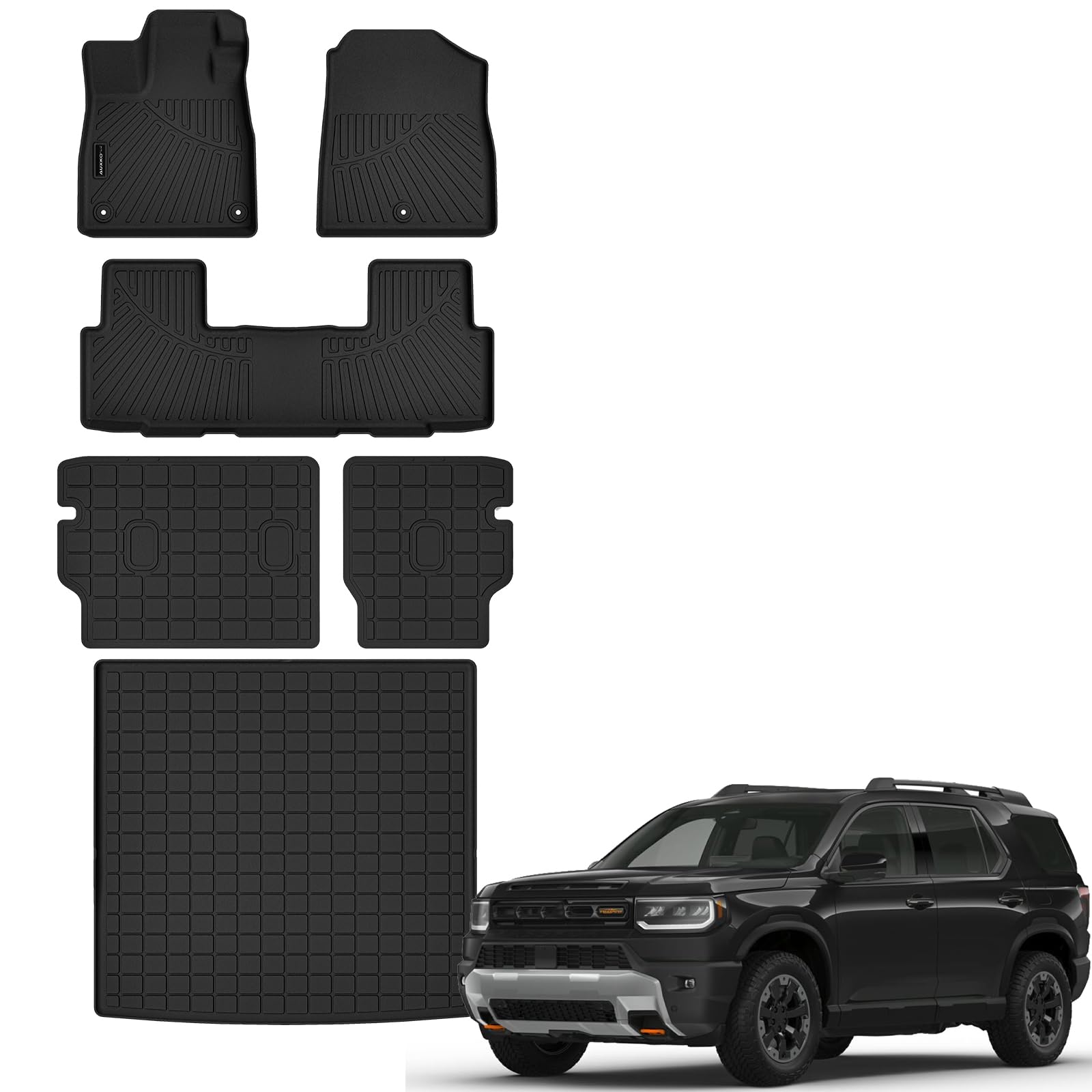 Auxko All Weather Floor Mats Cargo Mat with Backrest Mat for Honda Passport 2026 TPE Liners All Season Accessories Guard Odorles