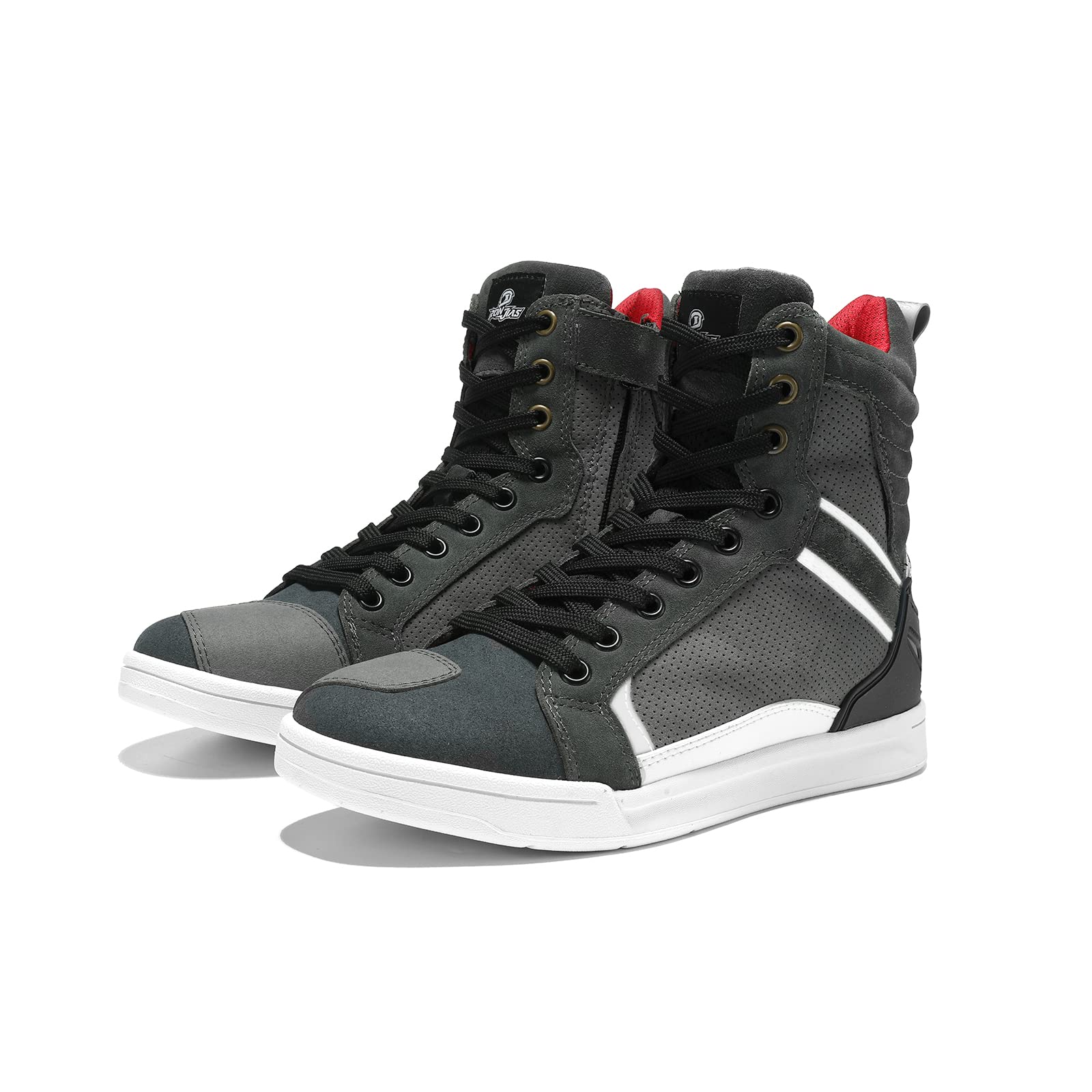 Borleni Motorcycle Boots Street Riding Shoes Anti-Slip Outdoor Trekking Hike Work Shoes For Men, Grey 9.5