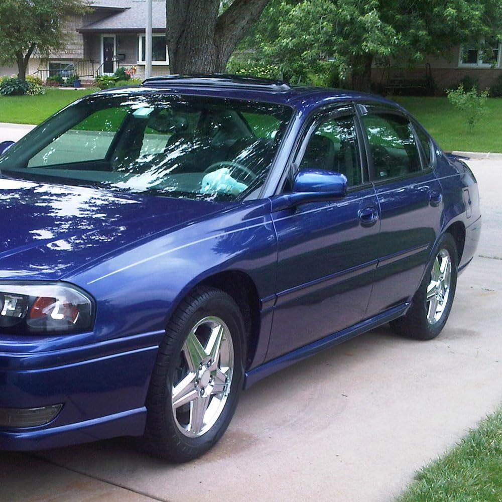 IKON MOTORSPORTS Tape On External Window Visor, Compatible with 2000-2005 Chevy Impala, Slim Style Acrylic Smoke Tinted & Semi-T