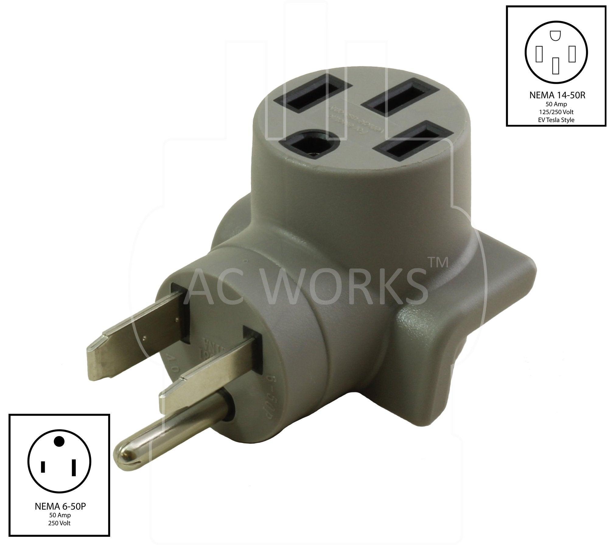 Ac Works Ev Charging Adapter For Tesla Use (6-50 50A 250V Welder To Tesla)