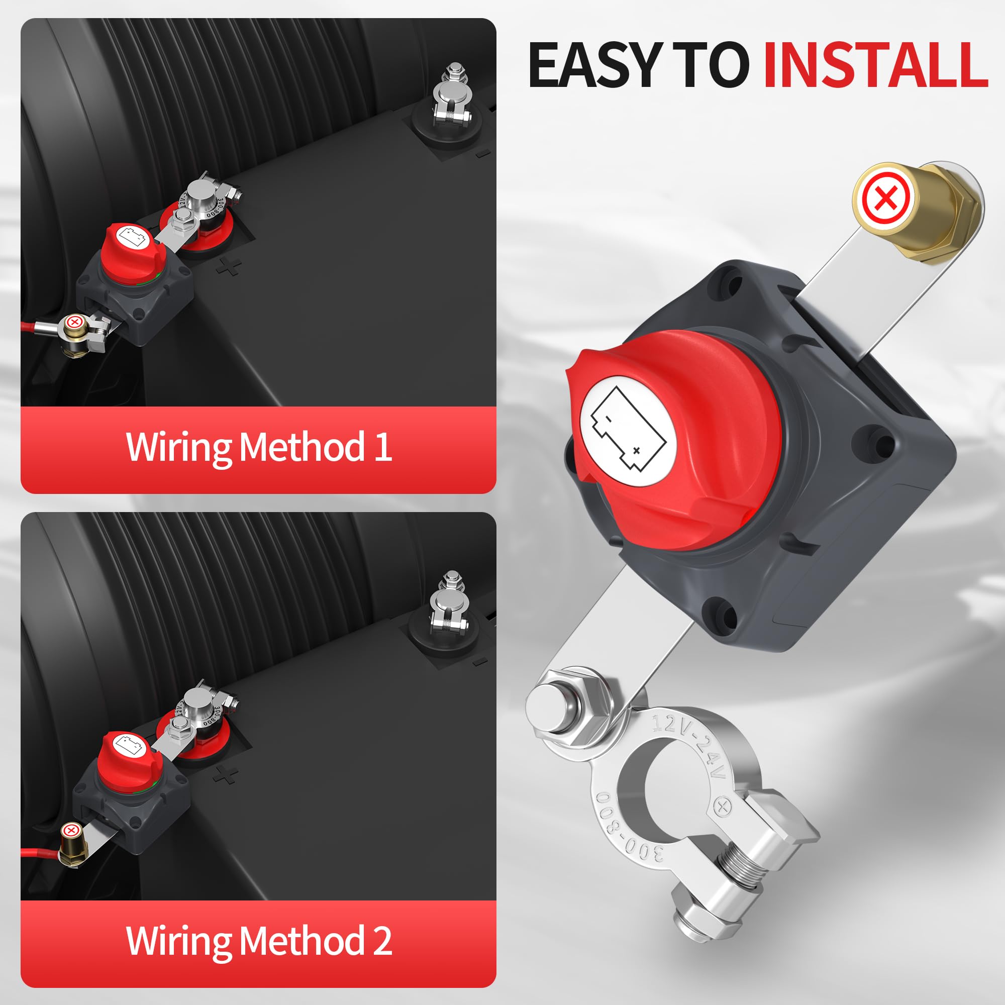 Joinfworld Battery Disconnect Switch 12V 48V Waterproof Marine Top Post Battery Disconnect Switch 12 Volt Battery Cut Off Switch