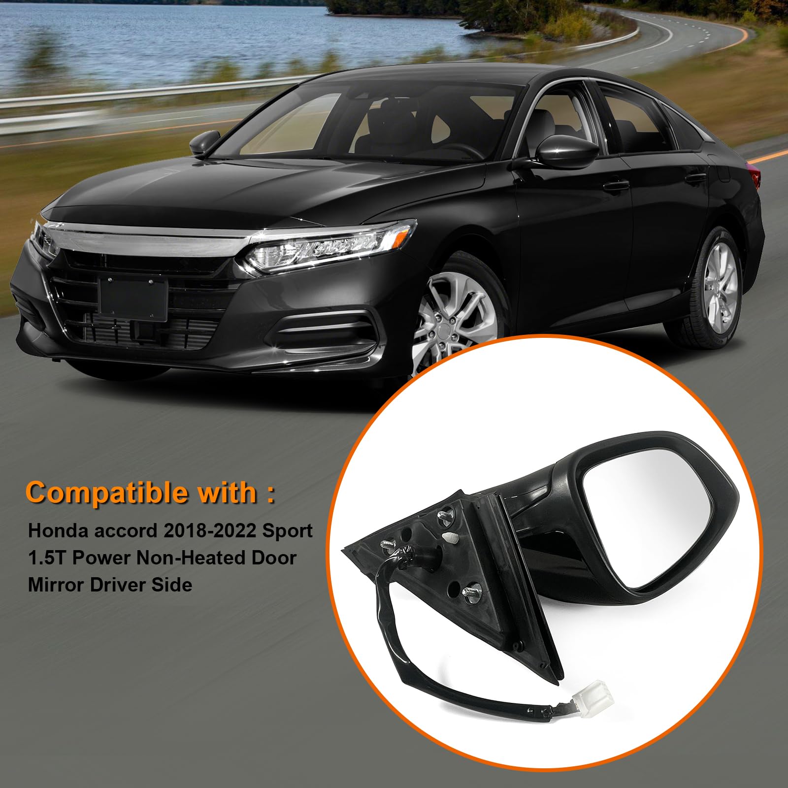 Lqito Left Driver Side Door Mirror For Honda Accord Lx, Sport 2018-2022 ? Power ? Non-Heated No-Turn Signal Match To Black Paint
