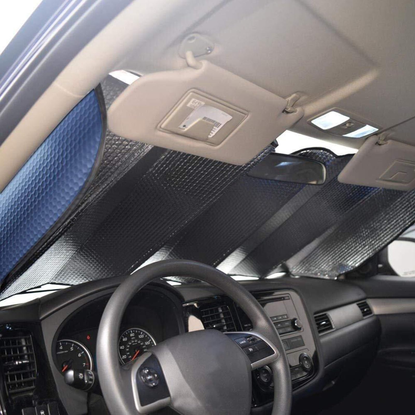 Big Hippo Windshield Sun Shade Uv Rays Sun Visor Shade,Auto Front Windshield Sunshade Protector Car Folded Sun Shield Shade,Keeps Vehicle Cool - Blue (Size: 55.16X 27.5)