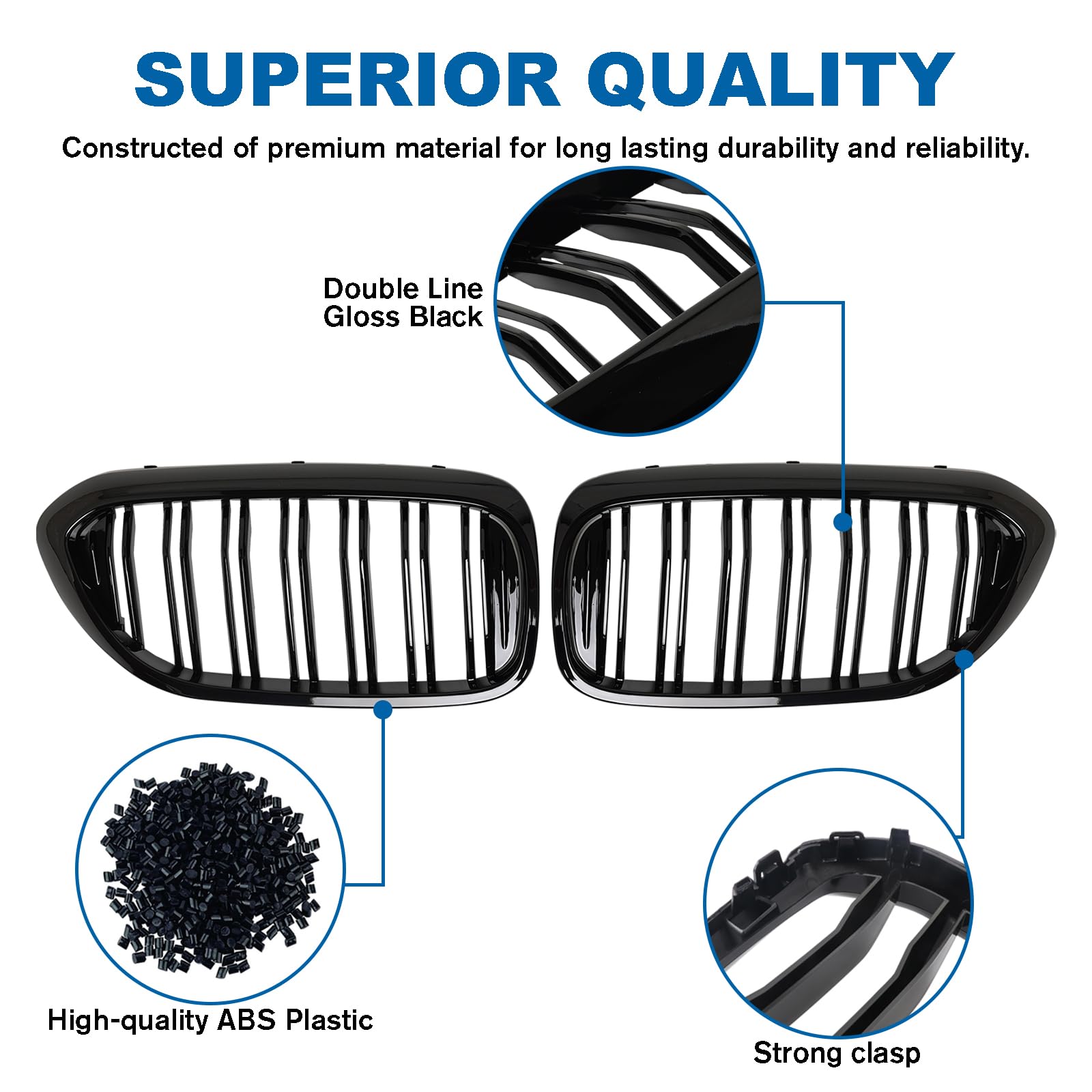 Billdio G30 Grille - Front Kidney Grille Double Slats Glossy Black Compatible With 2017 2018 2019 2020 Bmw 5 Series 530E 530E Xd