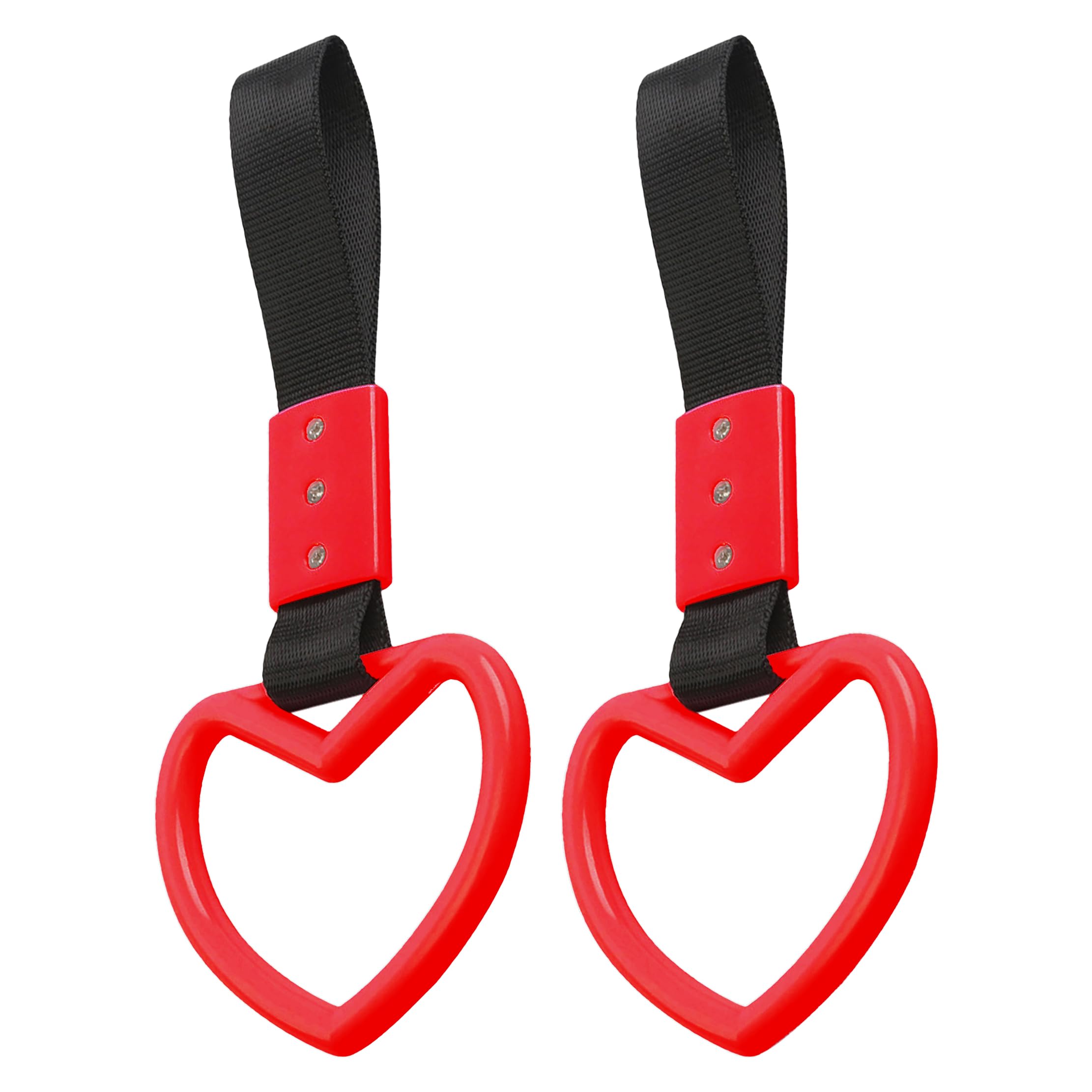 JRYEM 2PCS Heart Shaped Car Handle Straps, Rear Bumper Warning Keychain Ring Charm for Car Exterior Accessories (Red)