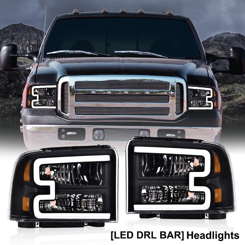 Cheda Led Drl Headlight Compatible With Ford F250 F350 F450 F550 Super Duty 2005-2007/Compatible With Excursion 2005 Clear Lens