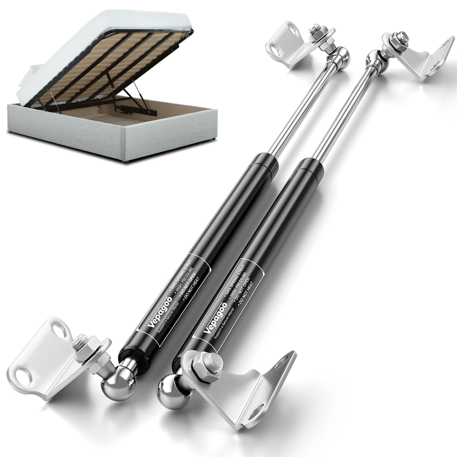 Vepagoo Gas Struts 15 Inch 80Lb/356N Shock With Brackets, Rv Bed Storage Door Lift Kit, Heavy Lid Duty Springs (Fit 64Lb-88Lb Li
