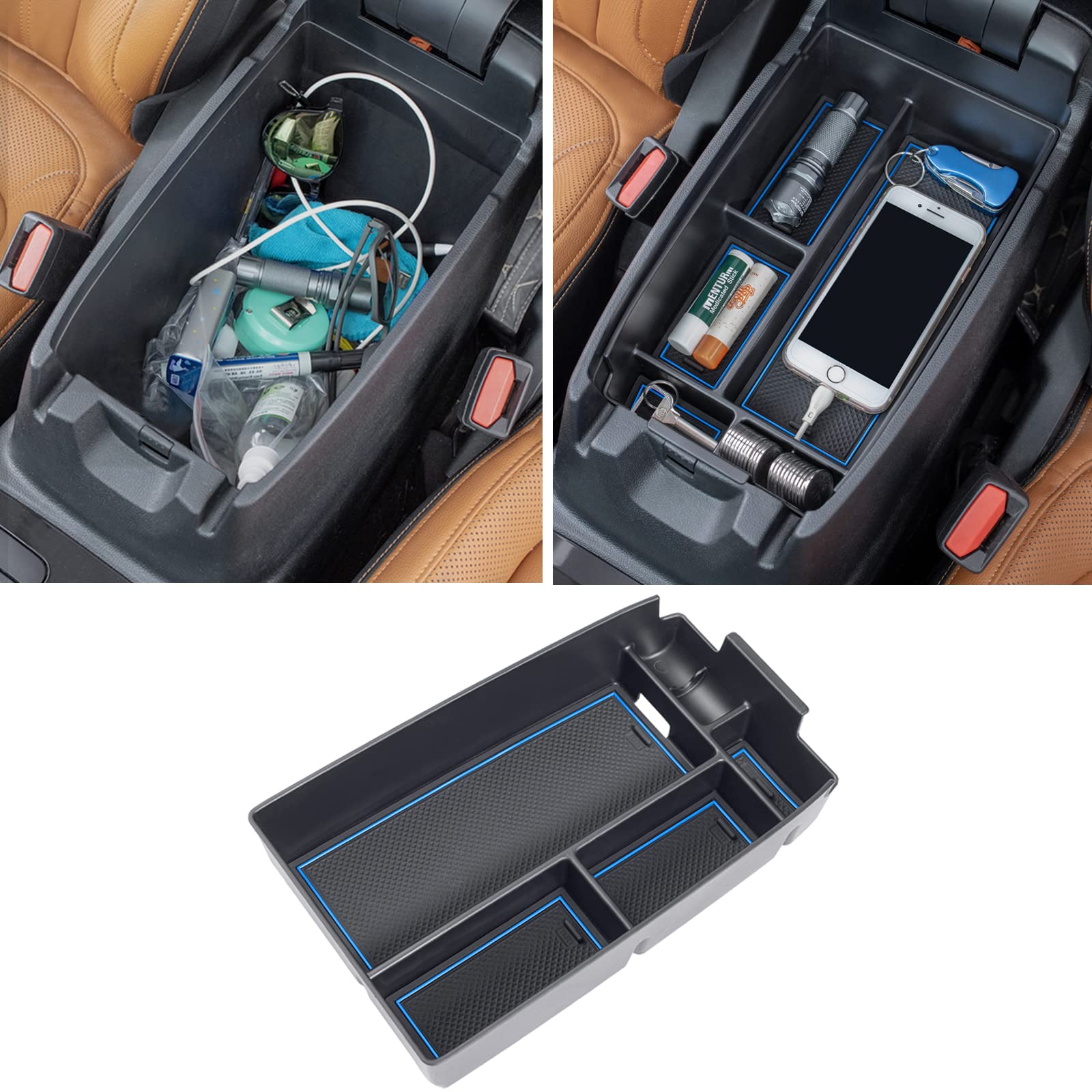TOPINSTALL Blue Center Console Organizer Compatible with Ford Escape 2020-2025/ Bronco Sport 2021-2025 Accessories, Armrest Box 
