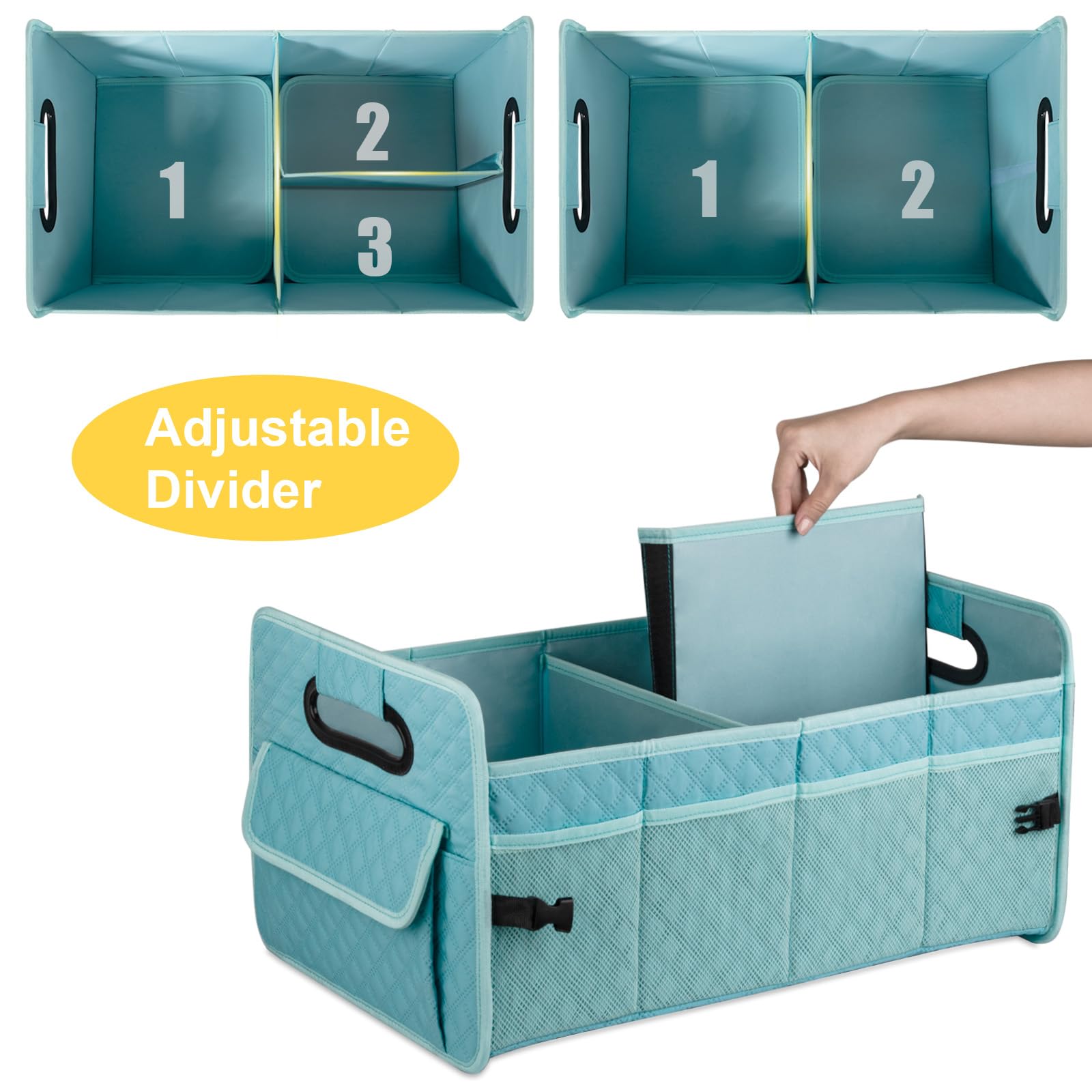 JiatuA Car Trunk Organizers and Storage for SUV, Collapsible Multi Compartment Container Box Adjustable Car Accessories for Wome