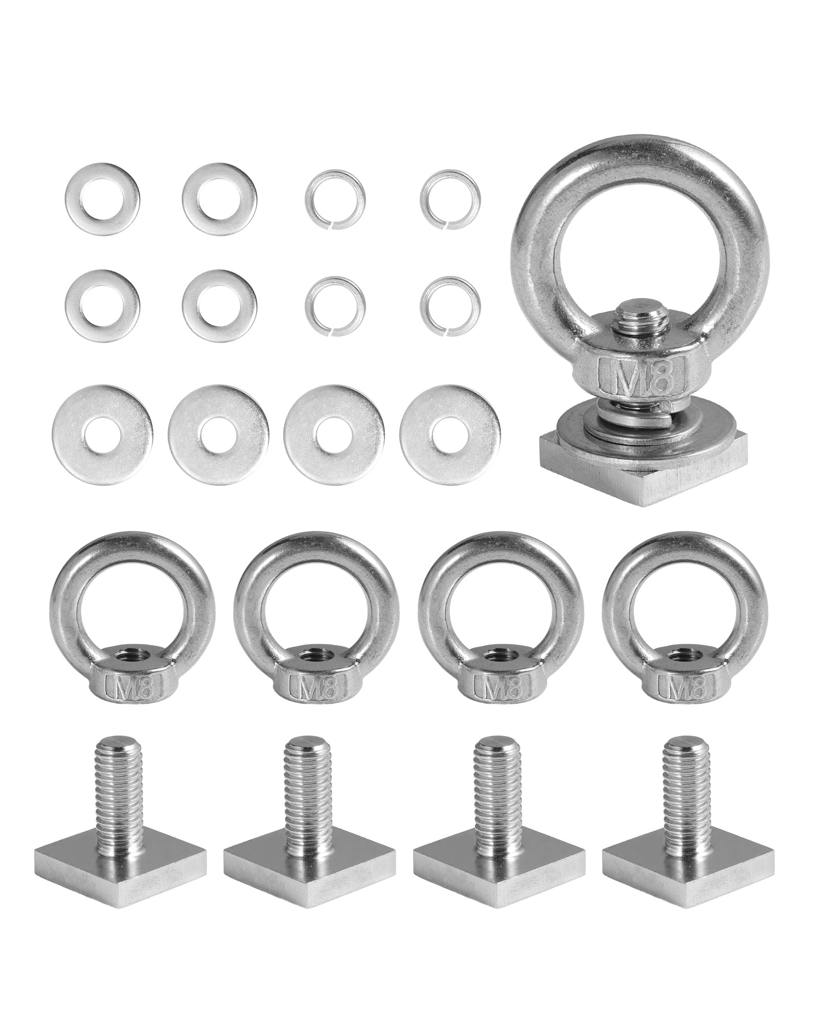 T Track Mount Tie Down Anchor For Roof Rack, M8 Heavy Duty Ring Shaped Eye Bolt, Stainless Steel T Bolt Eye Nut Tie Down Rings F