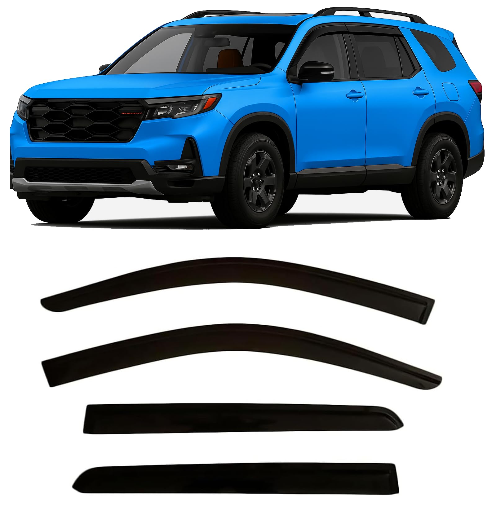 2023-2025 Tape-On Rain Guards For Honda Pilot Side Window Deflector Visors Lx Sport Ex-L Trailsport Touring Elite Smoke Tinted V