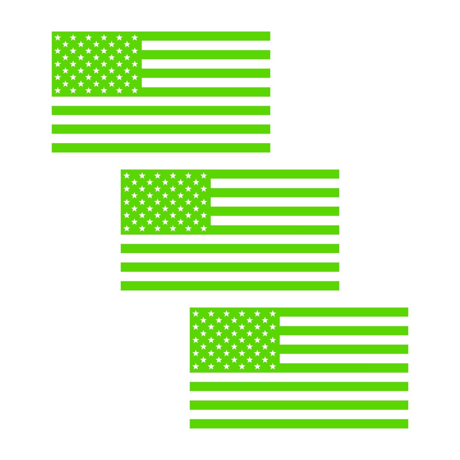 American Us Flag [Pick Color/Size] Vinyl Decal Sticker For Laptop/Car/Truck/Window/Bumper (7.5In X 4.2In [3-Pack], Matte Lime Gr