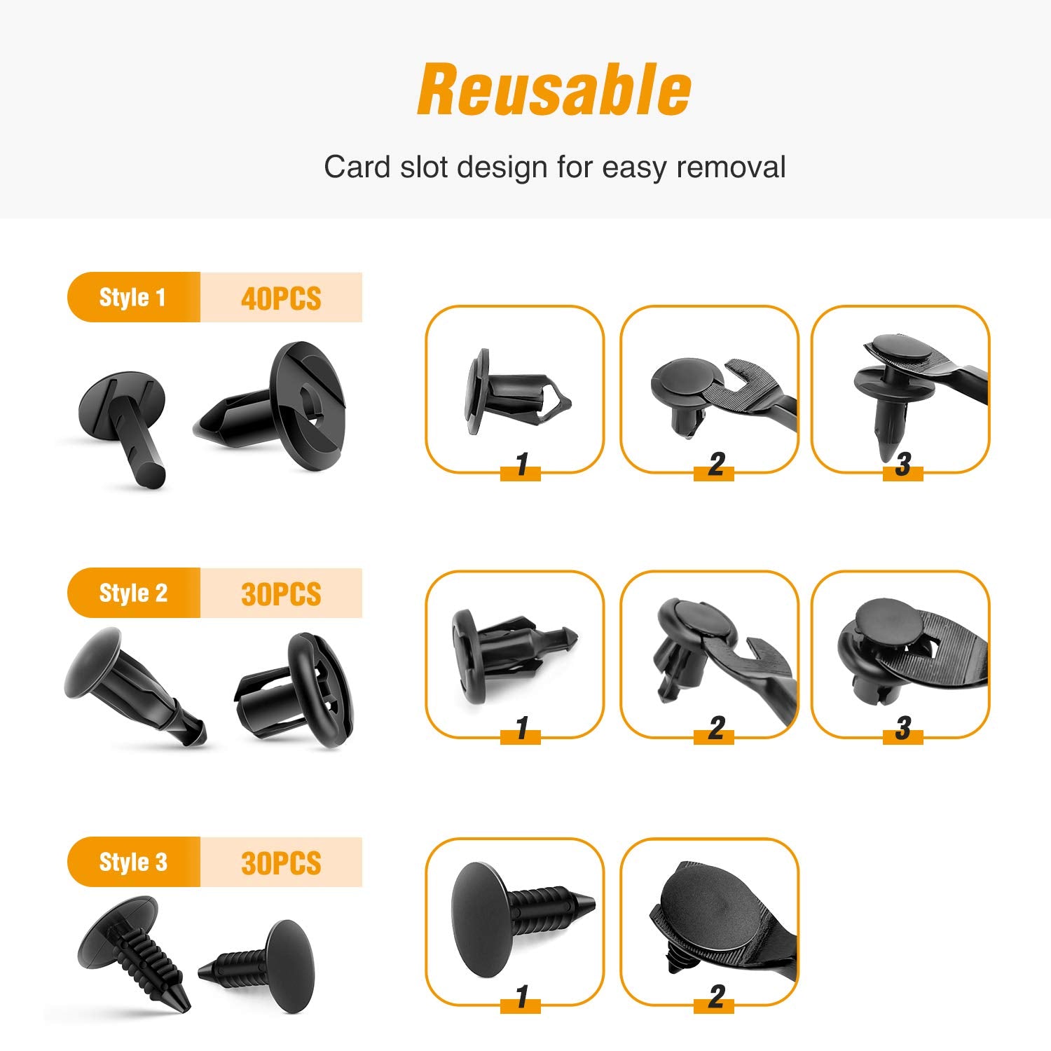 GOOACC Universal Plastic Fender Clips,200 Pcs Push Bumper Fastener Rivet Clips with 6 Size Auto Body Retainer Clips Bumpers,Car