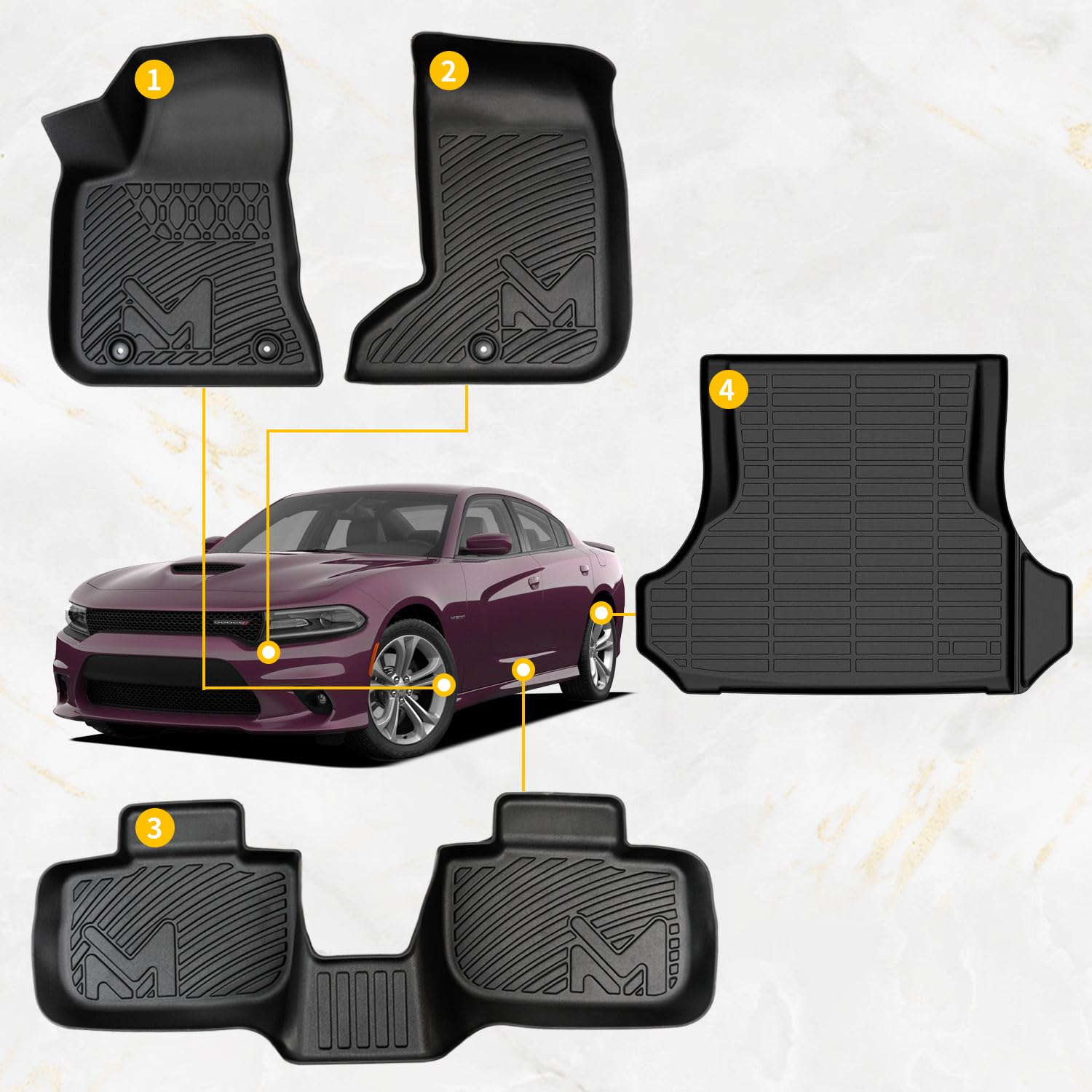 Tpe Automotive Floor Mats & Cargo Liner Custom For 2011-2023 Dodge Charger Awd/Chrysler 300 Awd, All Weather Cover Protection Wa