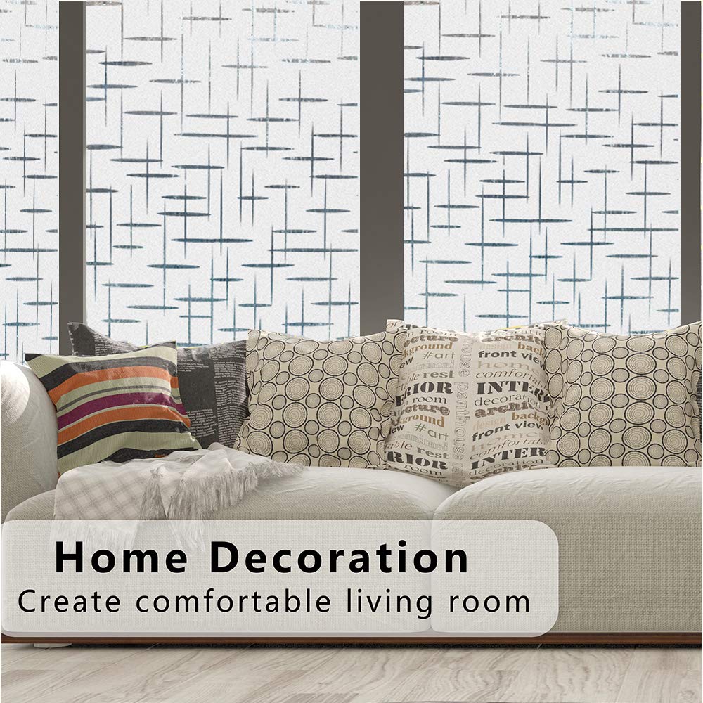 Finnez Frosted Window Film - Non-Adhesive Privacy Film, UV Protection, Cross Pattern, 17.5'' x 78.7''