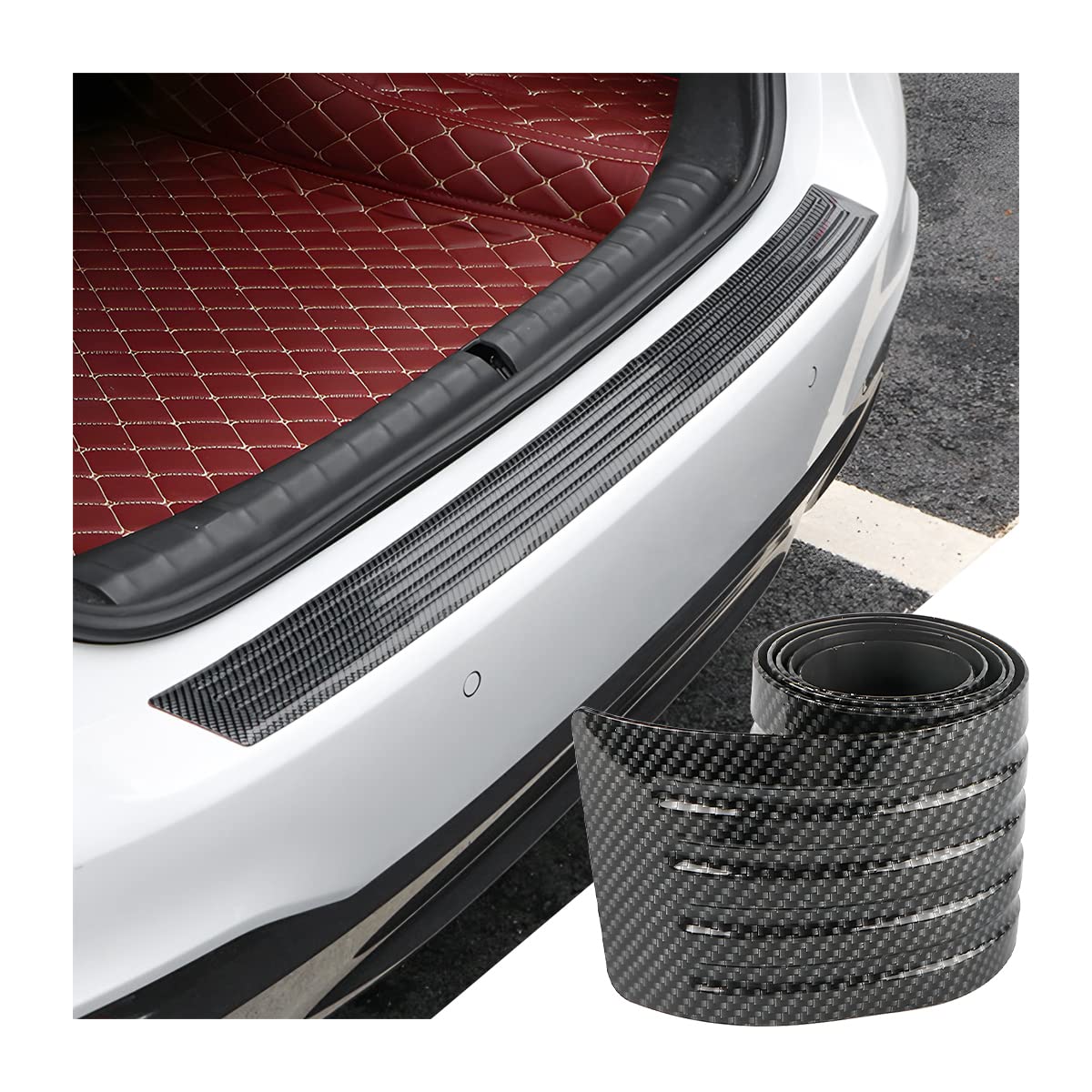 Moioee Car Rear Bumper Protector Guard, Carbon Fiber Anti-Scratch Trunk Door Sill Protection Strip, Self-Adhesive Vehicle Rear Bumper Door Entry Trim Cover, Universal For Pickup Suv Trunk (40.94')
