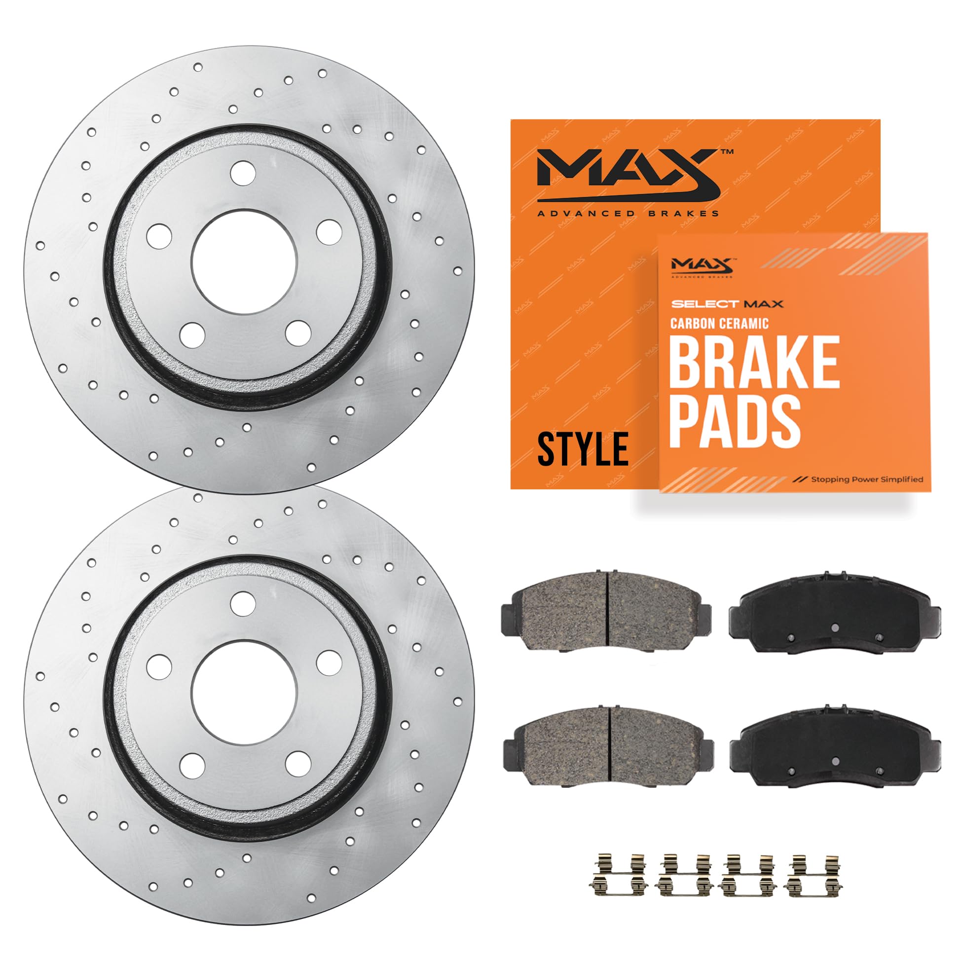 Max Advanced Brakes Front Brake Kit Compatible With 1999 2000 2001 2002 2003 2004 Ford Mustang Base GT Excl. SVT Cobra R Replace