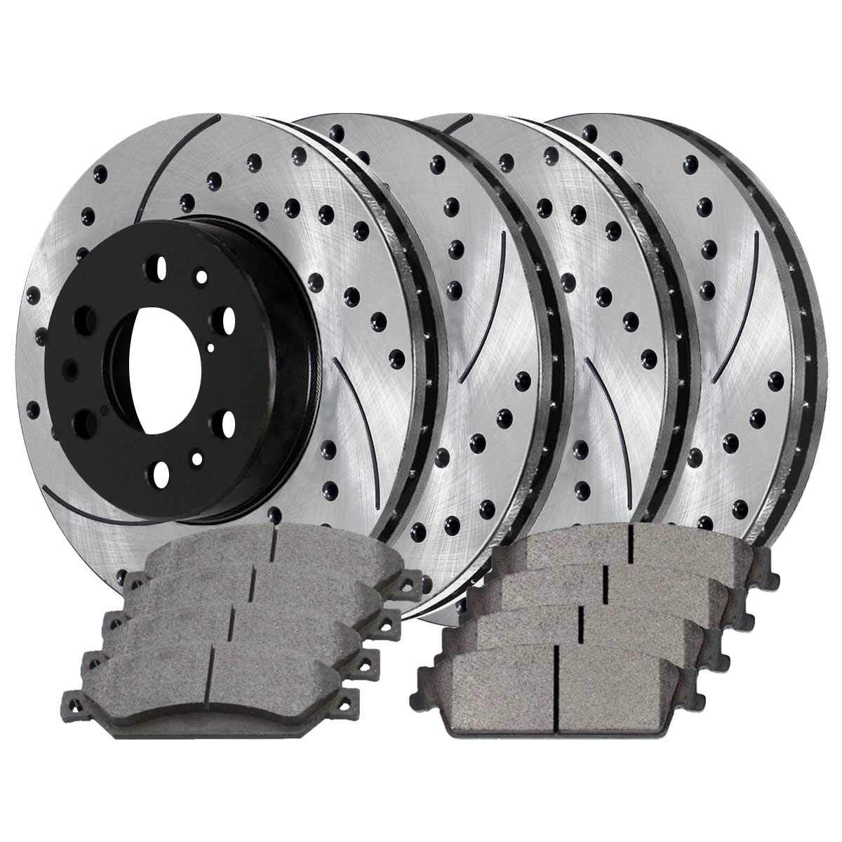 Autoshack Front And Rear Drilled Slotted Brake Kit Rotors Black And Ceramic Pads Set Of 4 Replacement For Chevrolet Silverado 1500 Tahoe Suburban 1500 Avalanche Gmc Sierra 1500 Yukon V8 Scd1092Pr65099