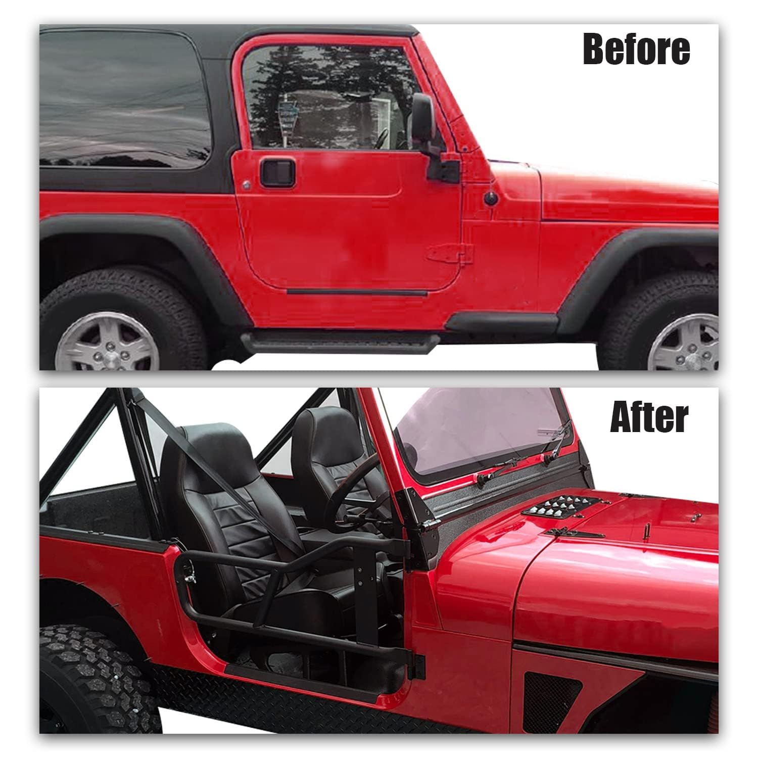 ECOTRIC Tubular Half Doors for 1987-2006 Jeep Wrangler YJ TJ, Steel, Black, Large, Model AM-155