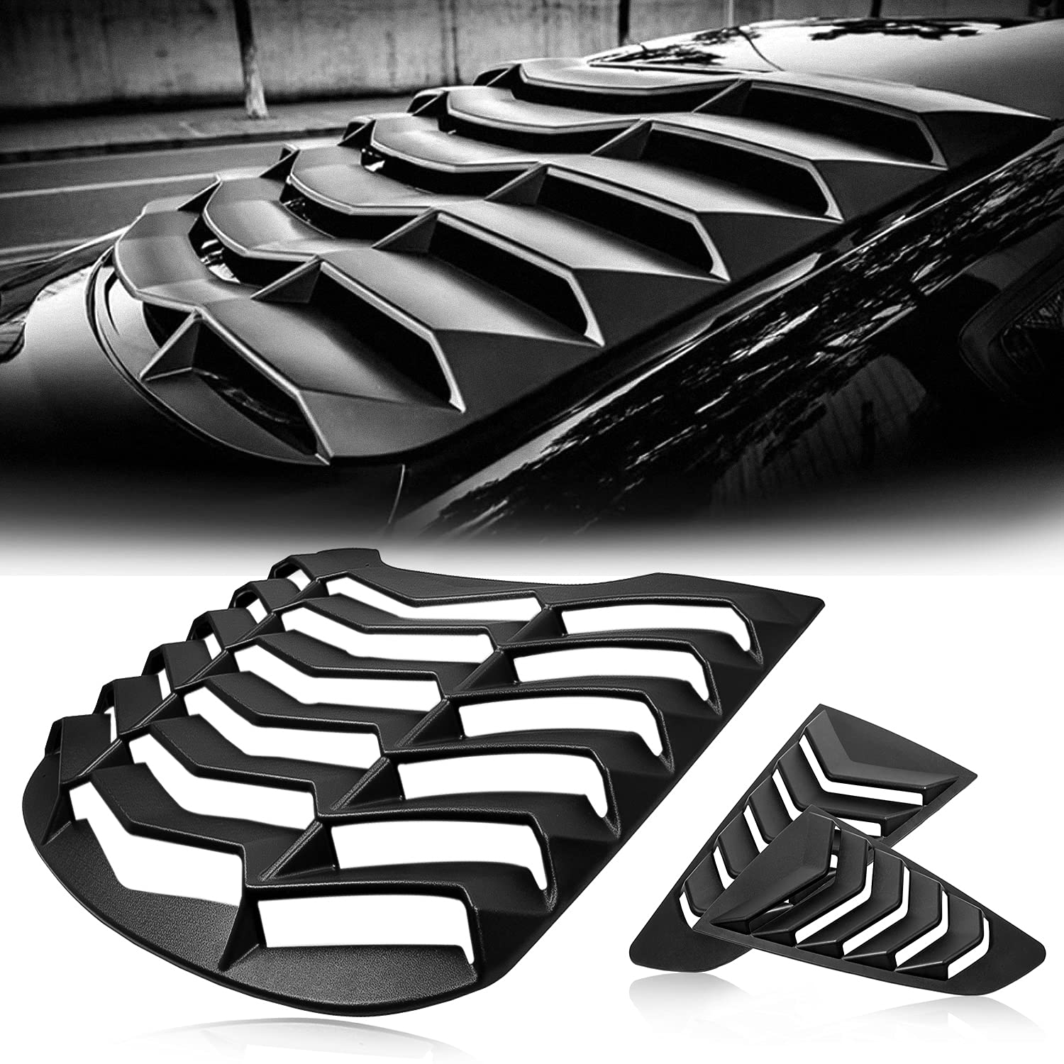 Cumart 2015-2023 Rear+Side Window Louvers Windshield Sun Shade Cover Lambo Style Matte Black Compatible With Ford Mustang 2015 2016 2017 2018 2019 2020 2021 2022 2023 Complete Set …