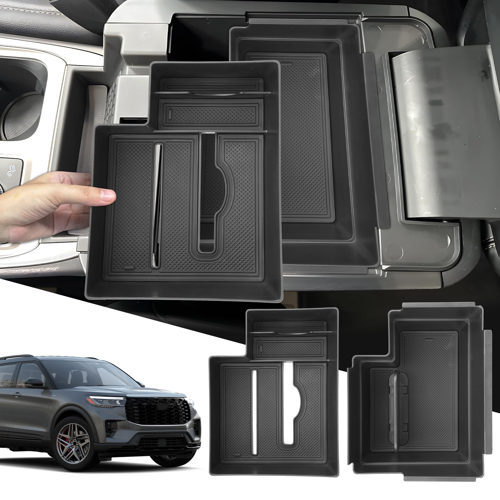 SXCY 2PCS for 2025 Ford Explorer Center Console Organizer 2020-2024 2025 Explorer Accessories for 2024 2025 Explorer Armrest Con