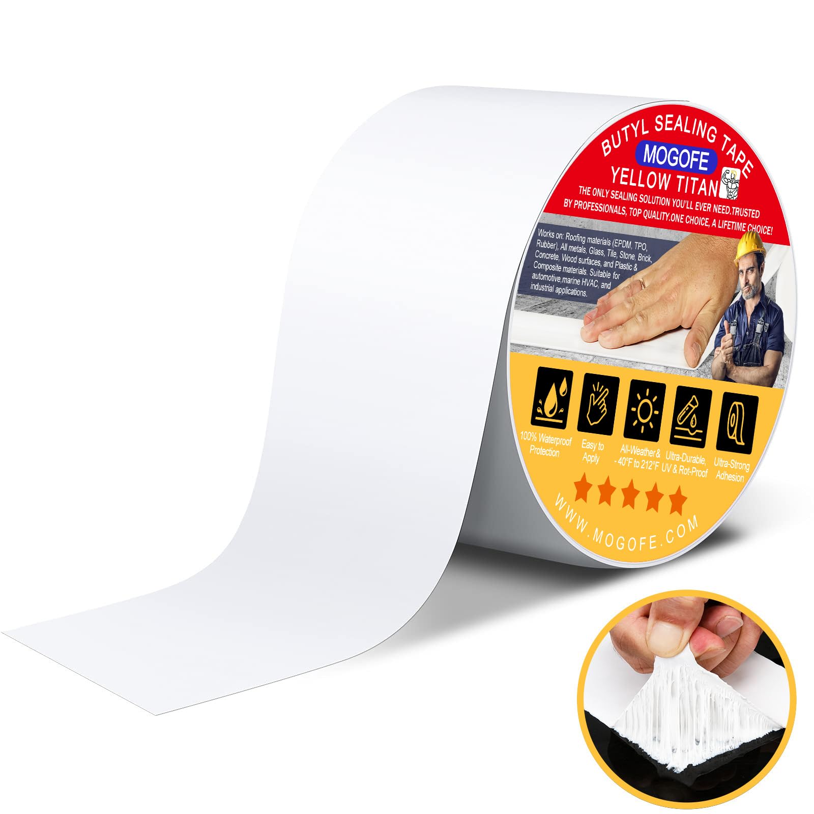 RV Roof Sealant Tape White, MOGOFE 2 Inch x 50 Feet RV Repair Roof Sealer Seal Tape UV-Resistant Waterproof Sealant Tape for RV 