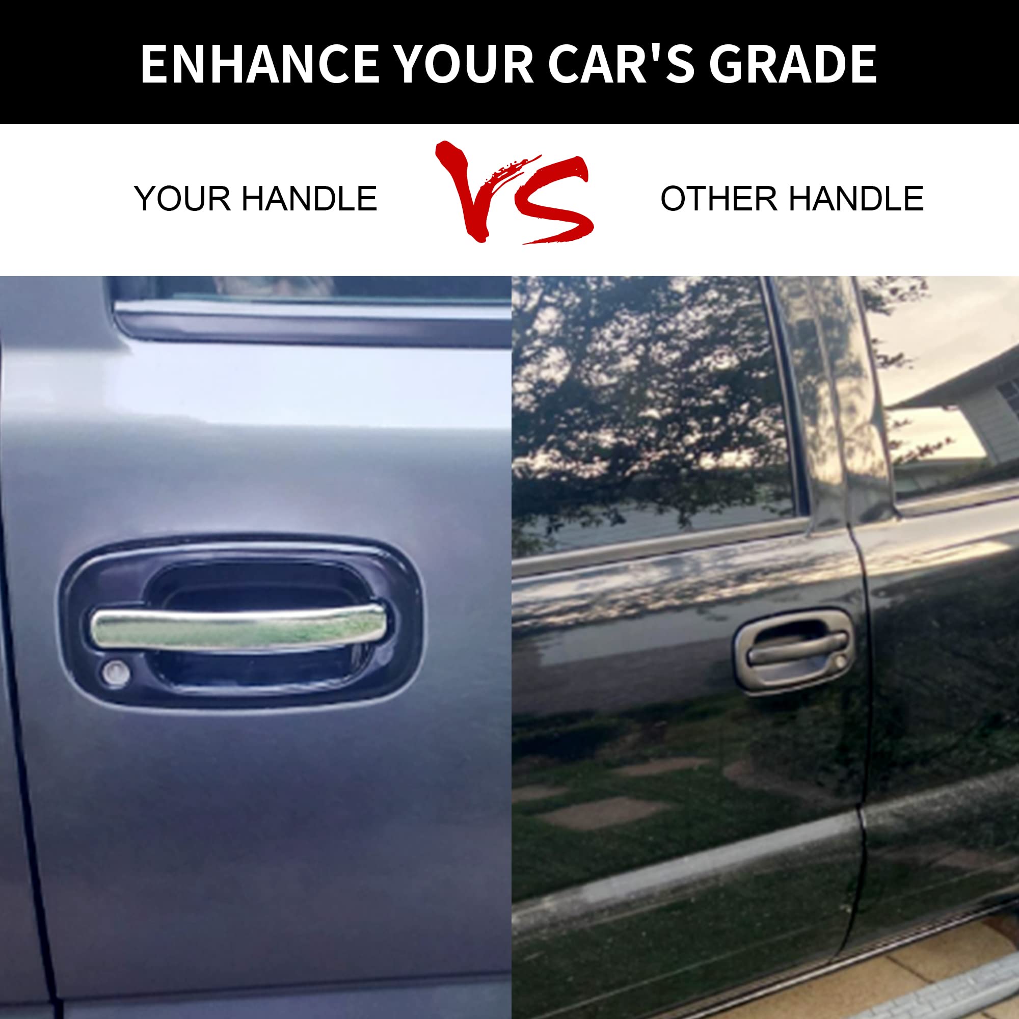 Exterior Door Handles, Compatible With 1999-2007 Chevy Silverado Suburban Tahoe Avalanche, Gmc Sierra Yukon, Cadillac Escalade, Chrome Lever, Front Left Driver & Right Passenger | 15034985, 15182406