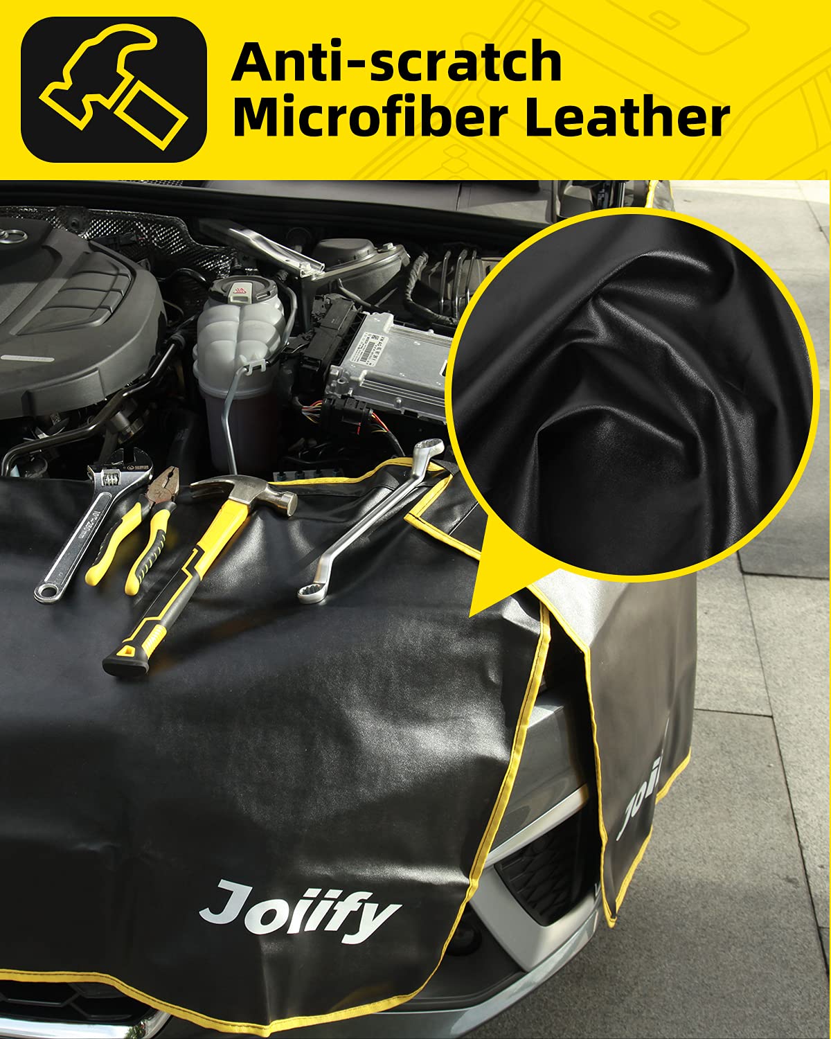 Joiify 3 Pcs Fender Covers For Mechanics, 25 Strong Magnets, Microfiber Leather Car Fender Protector Mats - Size L