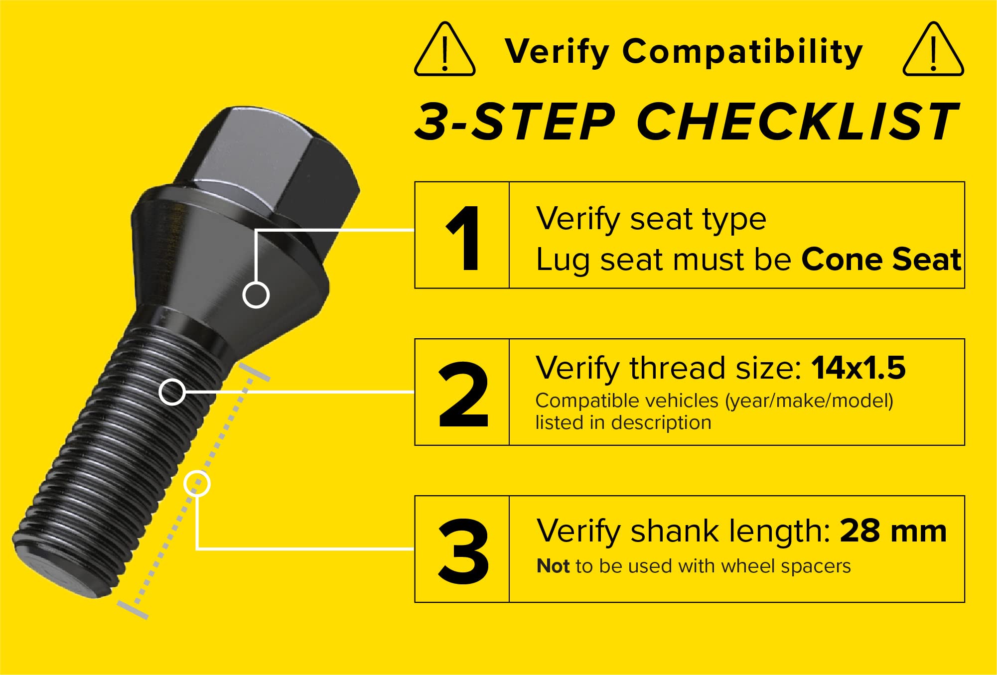 20pcs OEM Length Black Lug Bolts 14x1.5 (27mm Shank Length, Cone Conical Seat) Compatible with Audi TT A3 A4 S4 A5 S5 A6 S6 A7 S