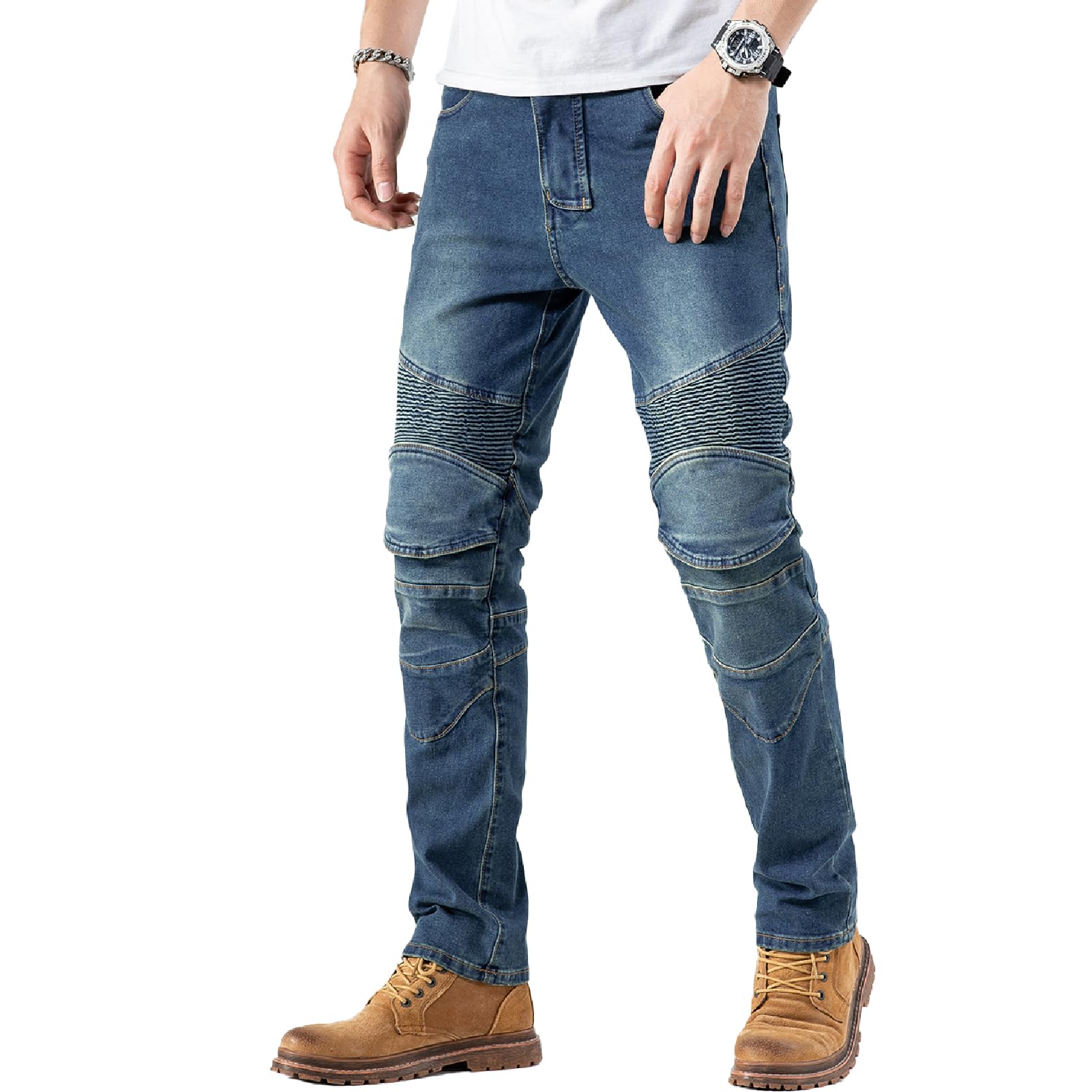 CTBQiTom Men's Motorcycle Pants Motocross Riding Jeans Adventure Trousers Motorbike Pants with Knee and Hip CE Armor Protector P