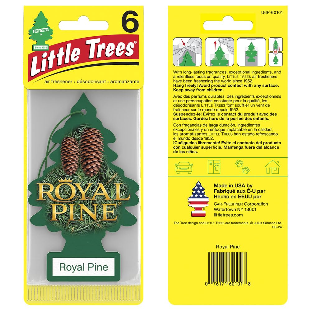 LITTLE TREES Car Air Freshener - Royal Pine, 24 Count, Long Lasting Hanging Tree, Model U6P-60101-AMA, Plastic