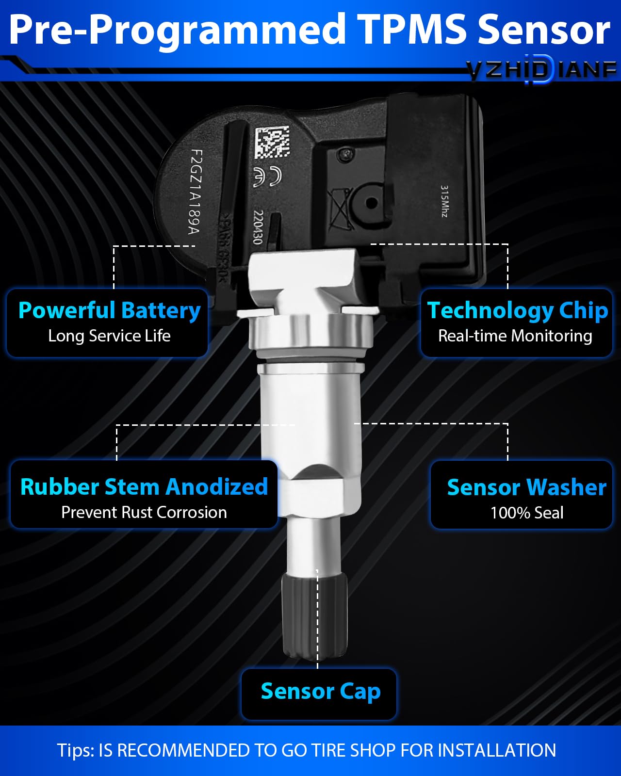Yzhidianf F2Gz1A189A Pre-Programed Tire Pressure Sensor For:-Ford F150 Explorer Fusion Edge Ranger Transit Connect Ecosport Mave