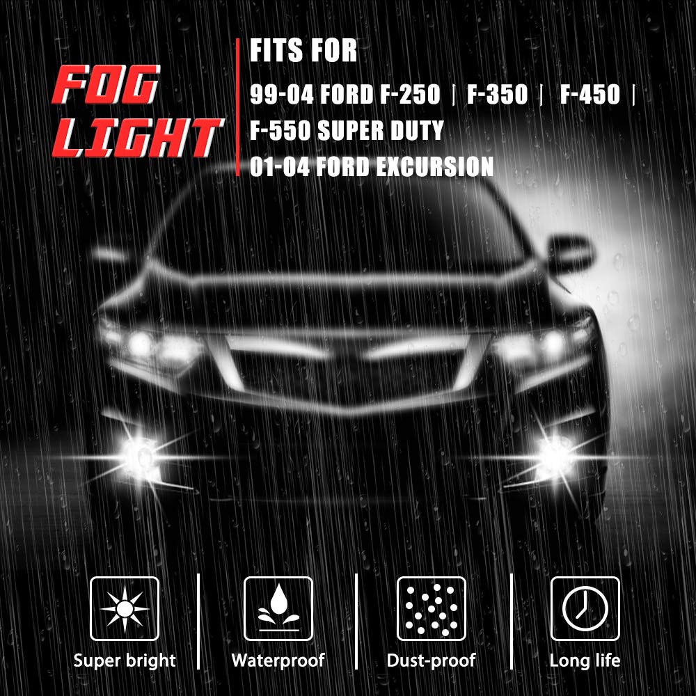 Driving Fog Lights Lamps Replacement For 1999-2004 Ford F250 350 450 550(Super Duty) 2001-2004 Ford Excursion With H10 12V 42W H
