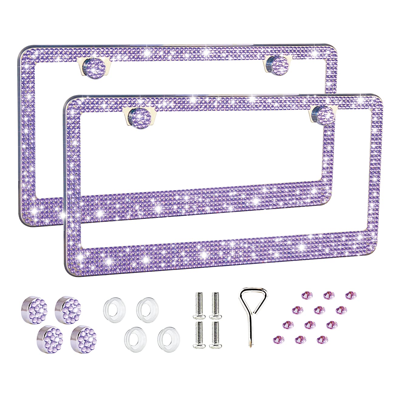 Fiisfiis Bling License Plate Frame For Women,2 Pack Premium Stainless Steel Rhinestone License Plate Holder,Handmade Glitter Cry