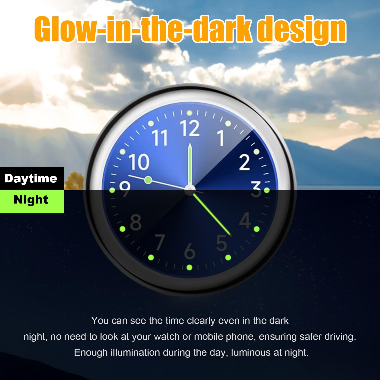 Dickno 2 Pcs Stick On Dashboard Car Clock, Mini Tiny Analog Quartz Luminous Air Vent Clocks, Self Adhesive Automotive Vent Clock